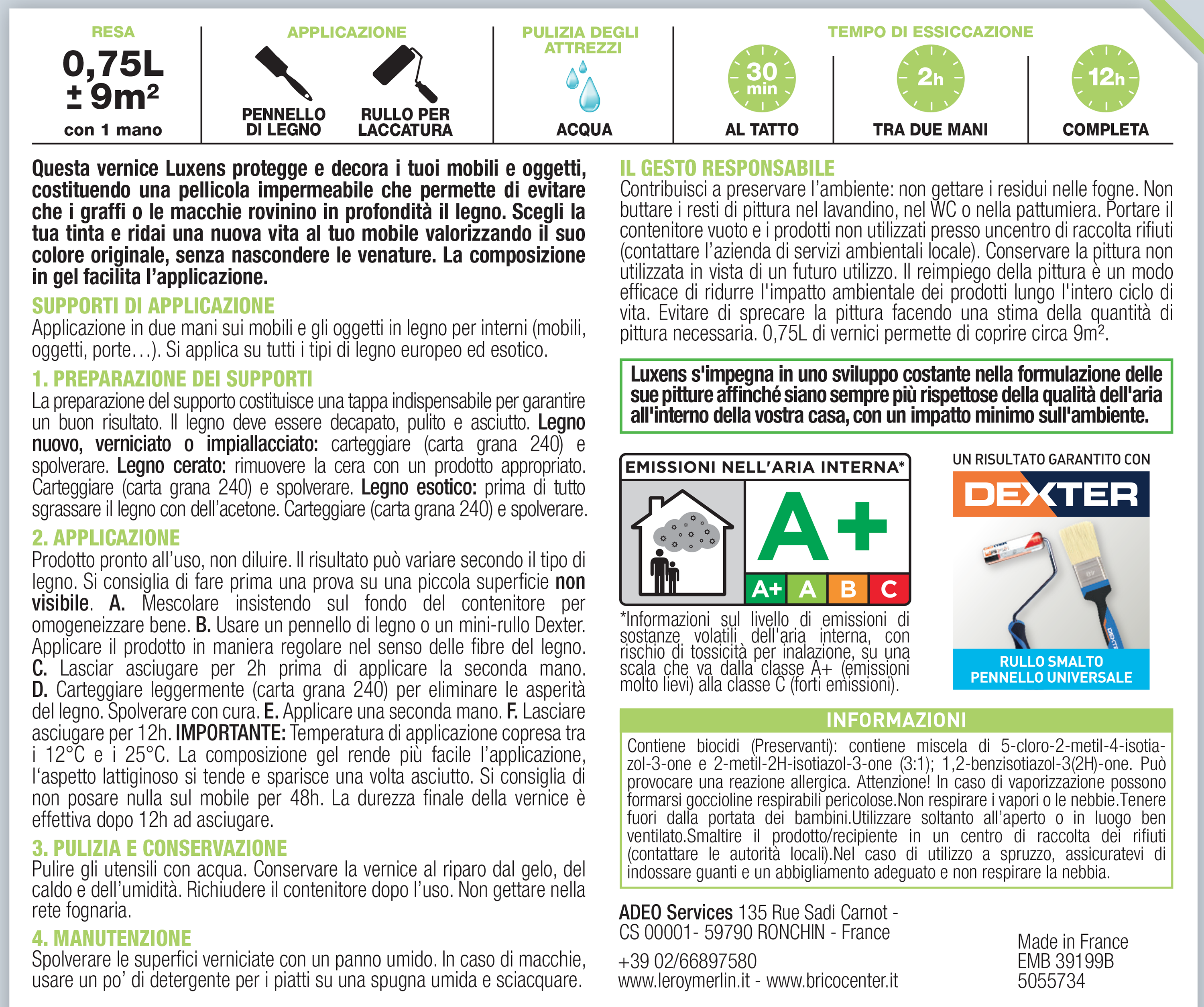 Vernice per legno da interno per mobile e ogget LUXENS bianco opaco 0.75 lt - 6