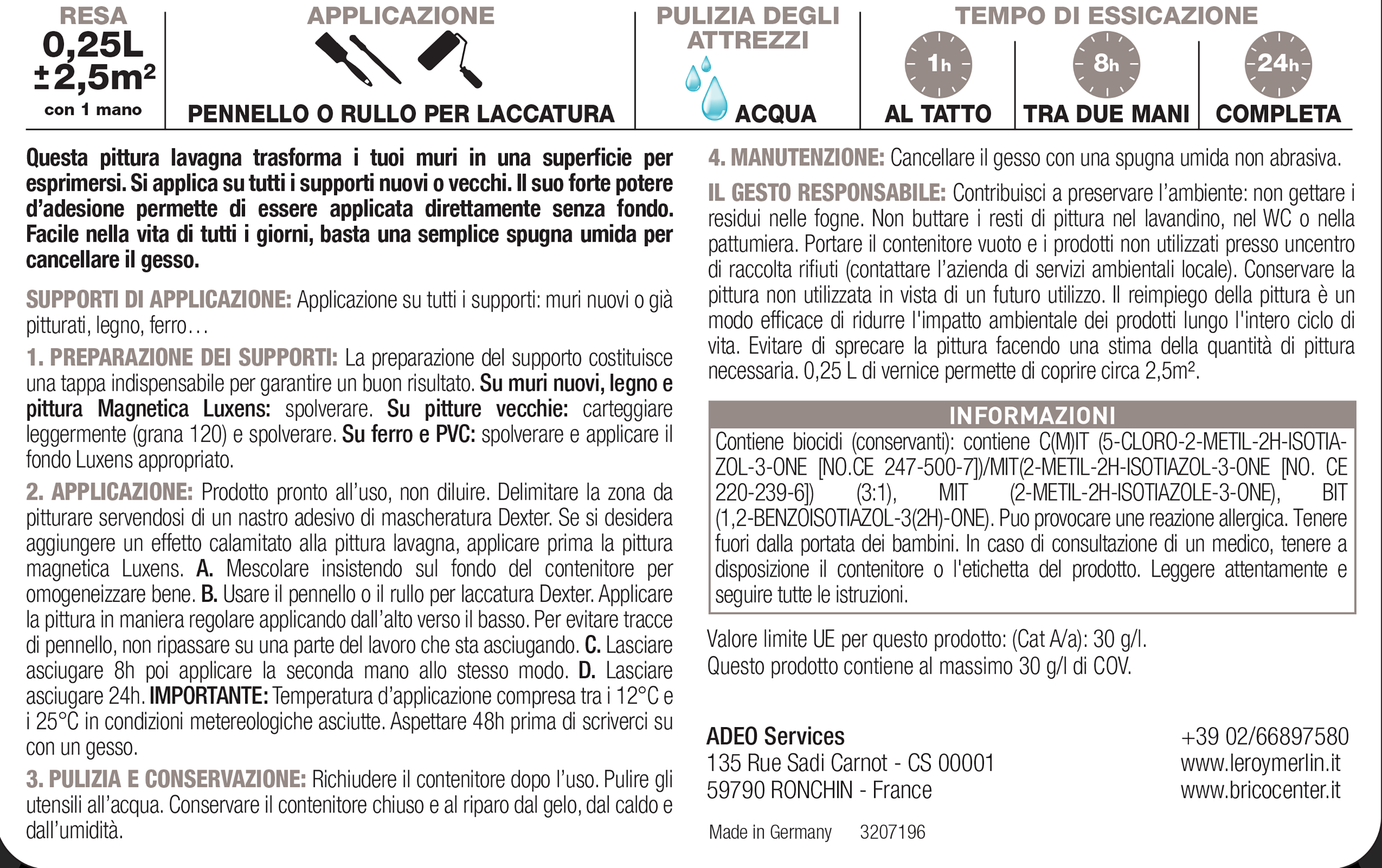 Pittura per interni per parete e porta lavagna, LUXENS muri, legno, ferro nero opaco, 0.25 L - 8