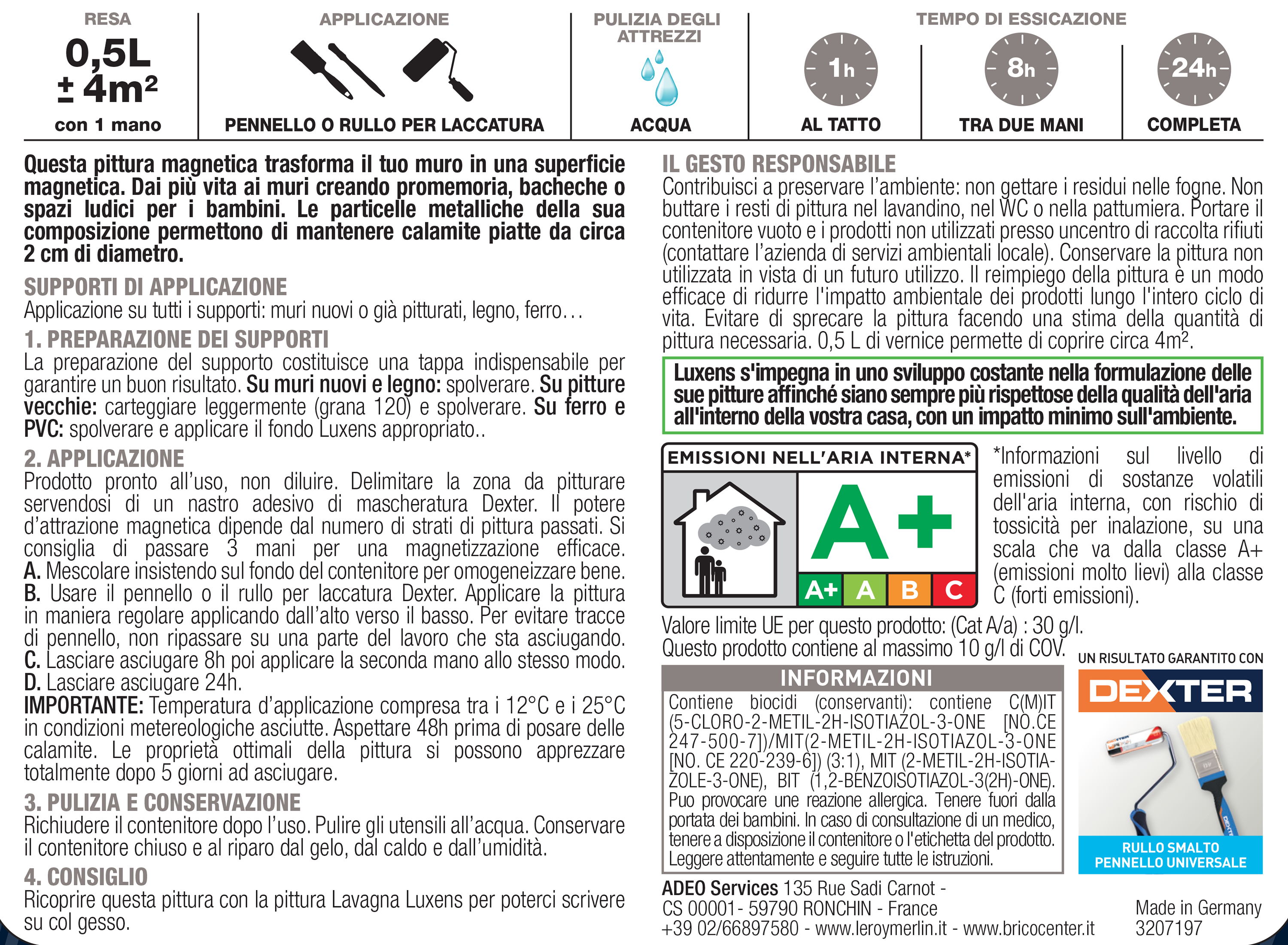 Pittura per interni per parete e porta magnetico, LUXENS muri, legno, ferro nero opaco, 0.5 L - 6