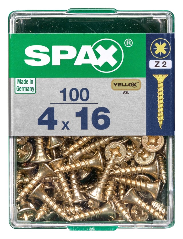100 vis acier tête fraisée pozidriv SPAX, Ø4 x L.16 mm