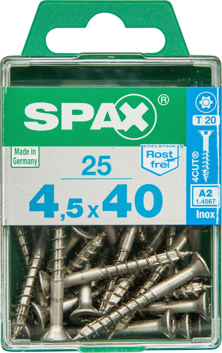 25 vis acier inoxydable tête fraisée t-star+ SPAX, Ø4.5 x L.40 mm - 4