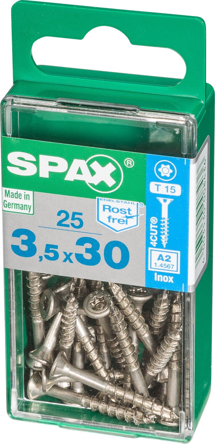 25 vis acier inoxydable tête fraisée t-star+ SPAX, Ø3.5 x L.30 mm - 3