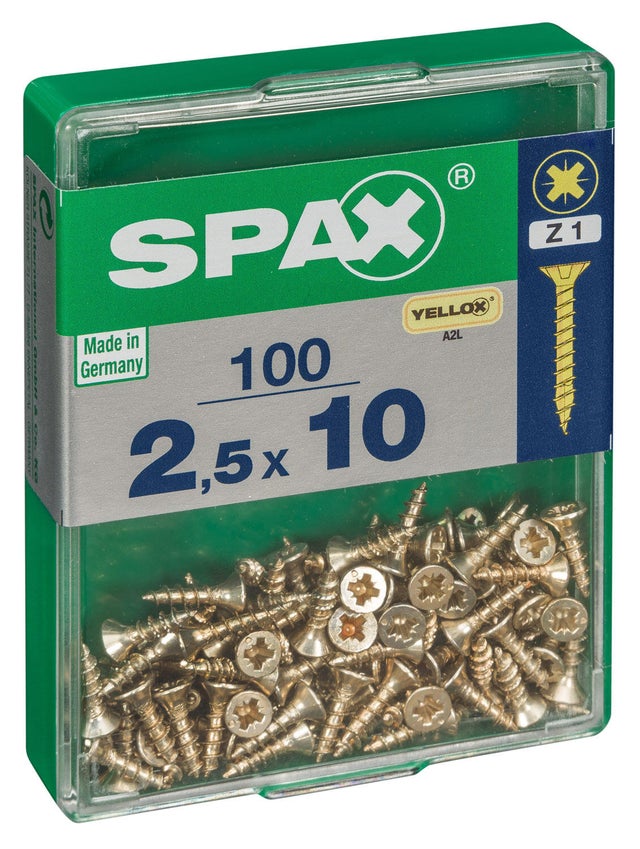 100 vis acier tête fraisée pozidriv SPAX, Ø2.5 x L.10 mm