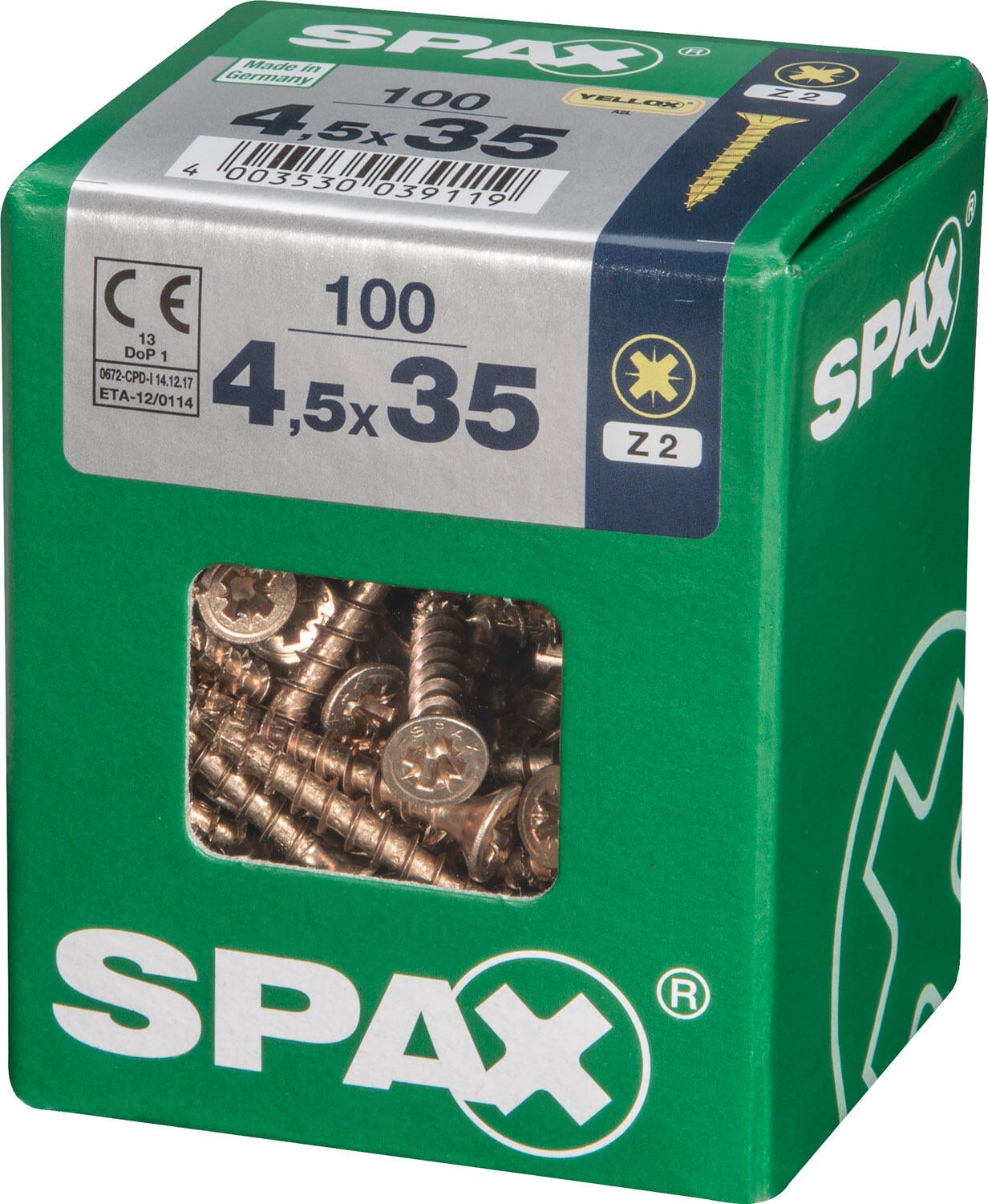 100 vis acier tête fraisée pozidriv SPAX, Ø4.5 x L.35 mm - 4
