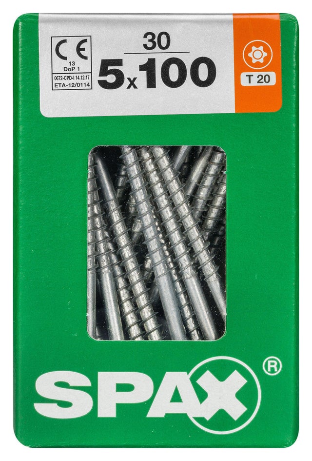 30 vis acier tête fraisée t-star+ SPAX, Ø5 x L.100 mm
