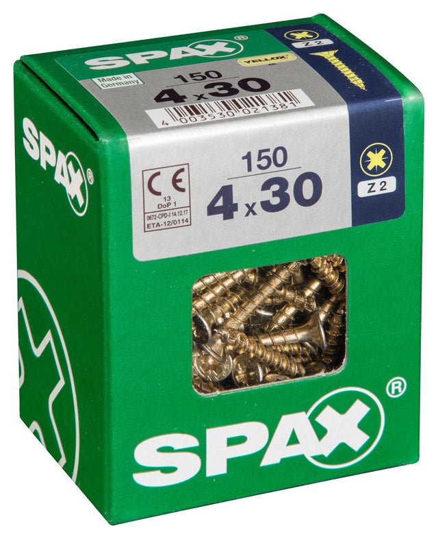 150 vis acier tête fraisée pozidriv SPAX, Ø4 x L.30 mm