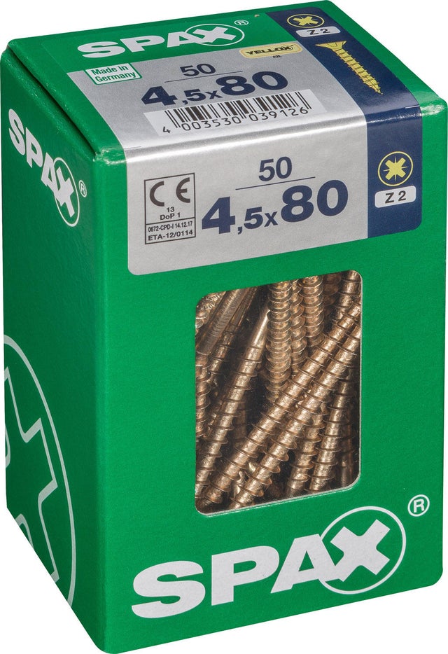 Vis acier tête fraisée pozidriv SPAX, ø4.5 x L. 80 mm