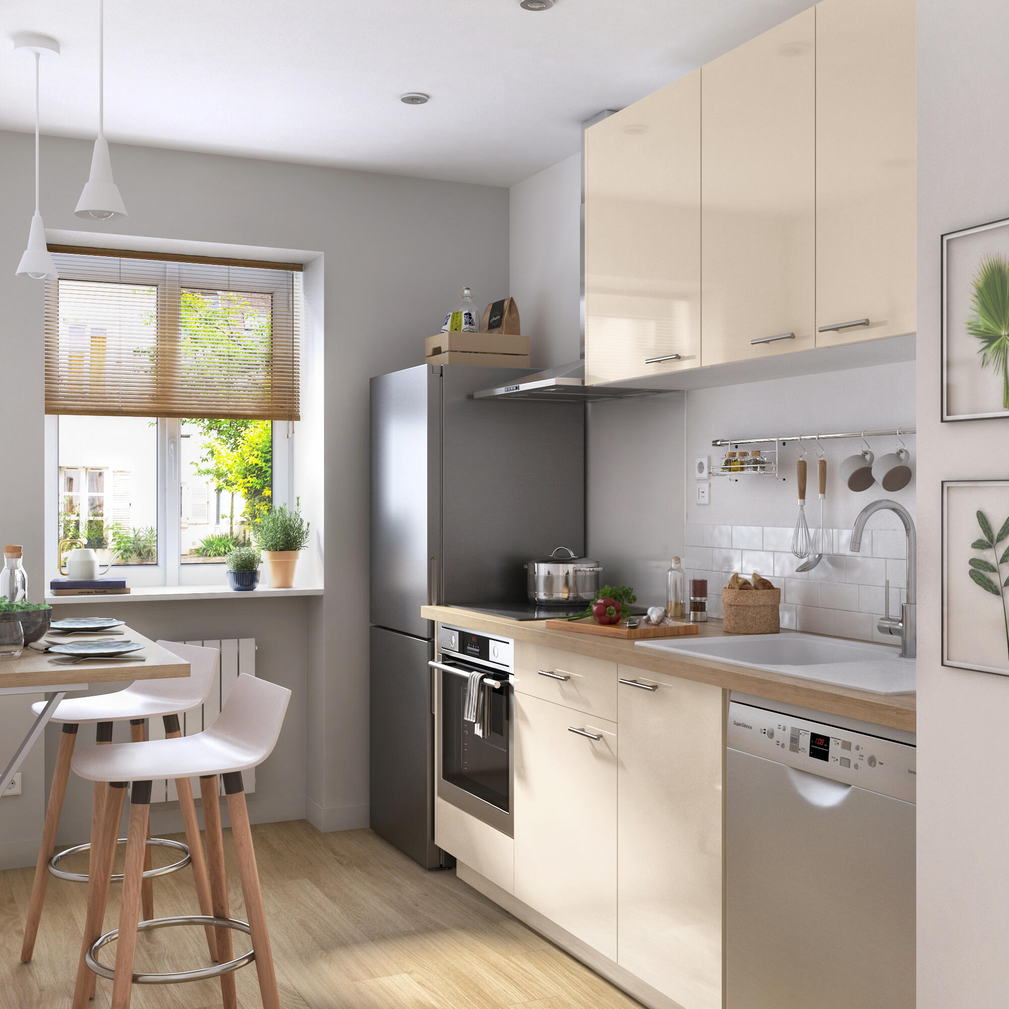 Façade de tiroir de cuisine Sevilla ivoire brillant H.16.7 x l.59.7 cm - 6