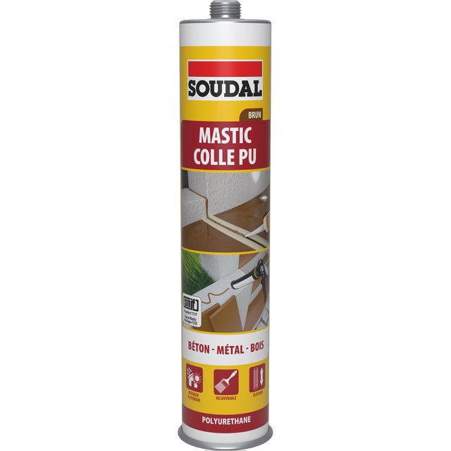 Mastic colle PU marron 280 ml, SOUDAL