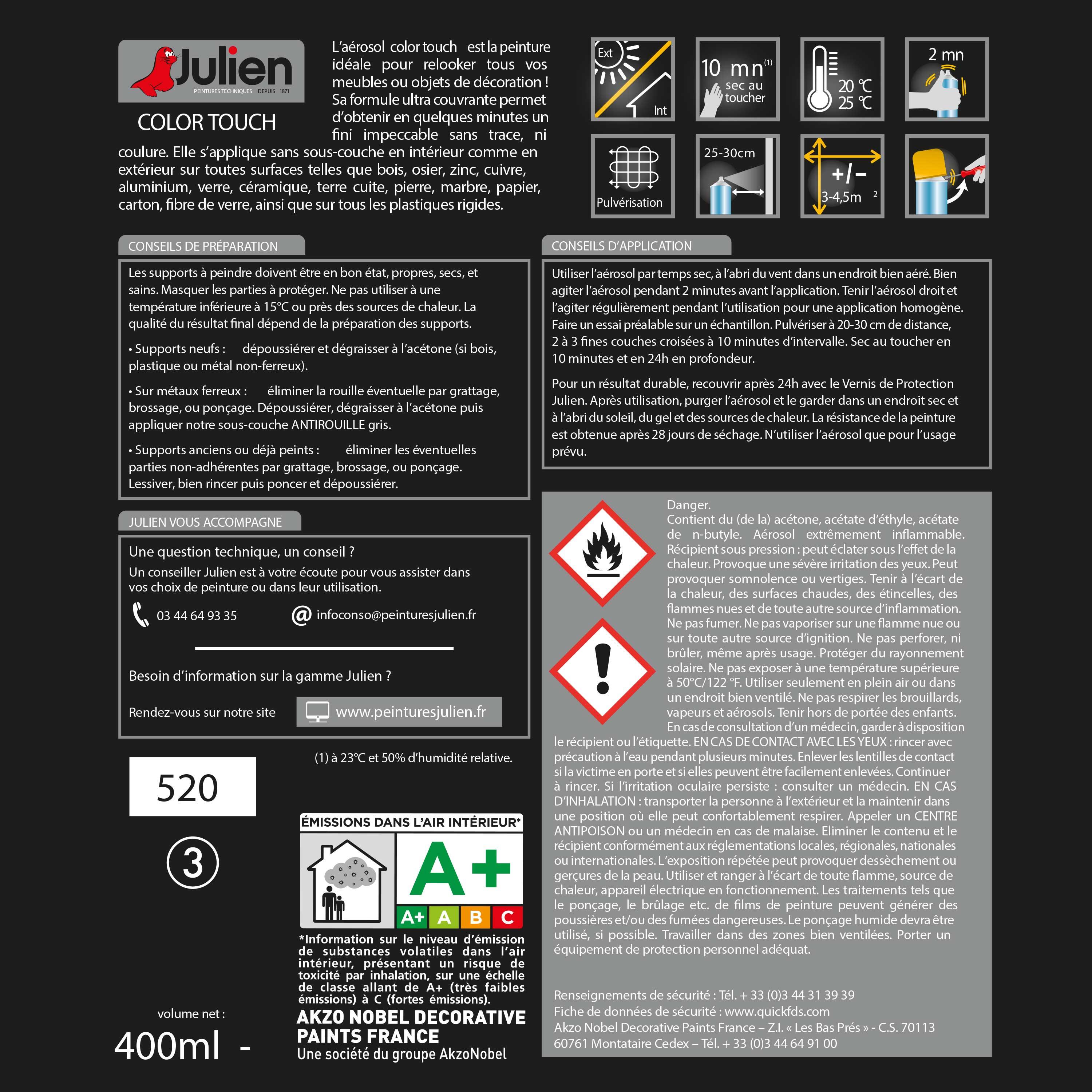 Bombe de peinture Color touch JULIEN ivoire RAL 1015 satiné 400 ml - 3