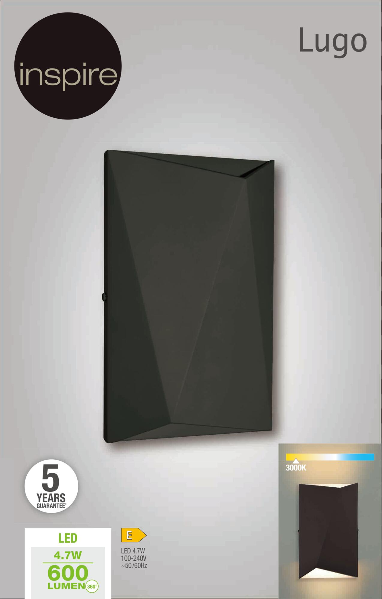 Applique LED, fer / polycarbonate, noir, Lugo, INSPIRE - 5