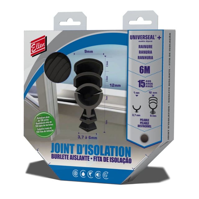 Joint de porte et fenêtre ELLEN 1 à 12 mm, L.6 m noir