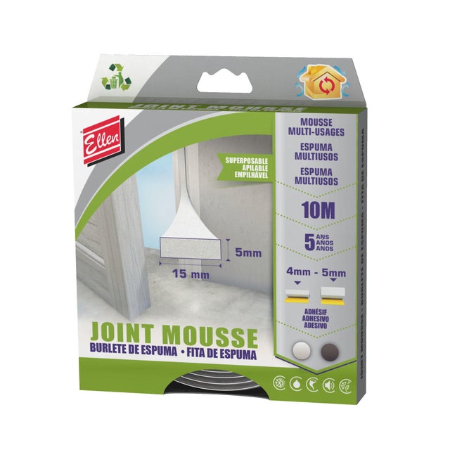 Mousse isolante Multiusages ELLEN 4 à 5mm, L.10M blanc