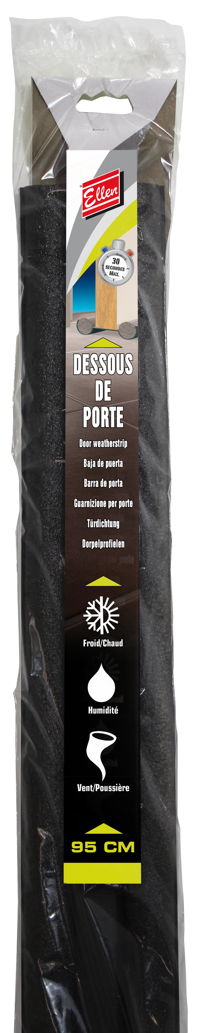 Bas de porte à glissement textile (bourrelet) ELLEN,  L.95 cm gris