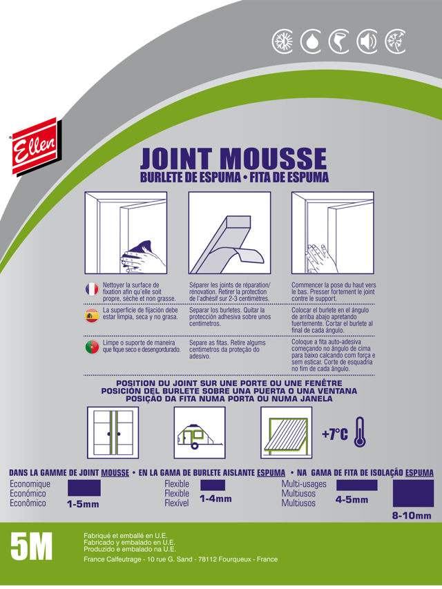 Mousse multiusage 1000021 ELLEN 8 A 10 mm, L.5 m blanc