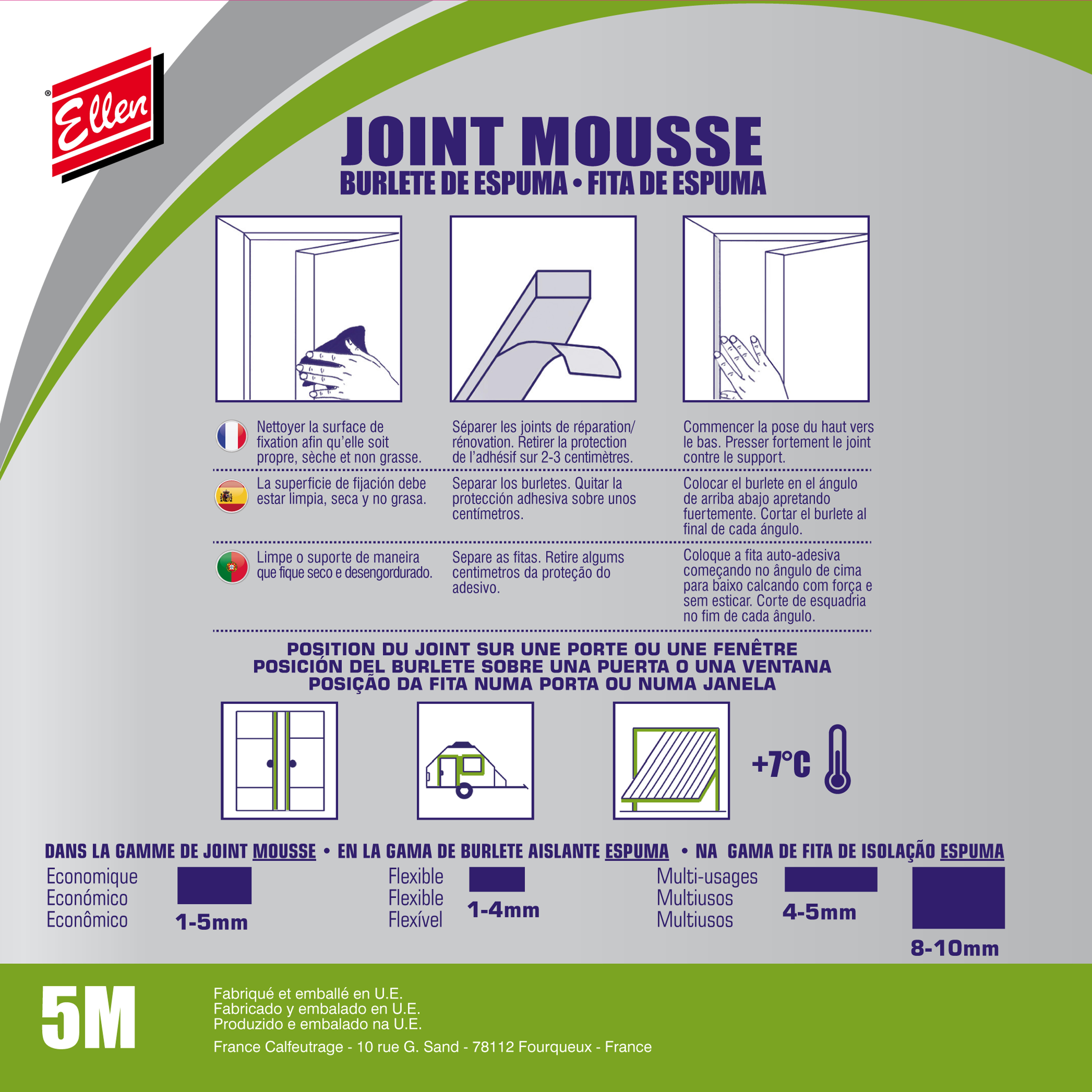 Mousse multi usages adhésive ELLEN 8 à 10 mm, L.5 m noir - 2