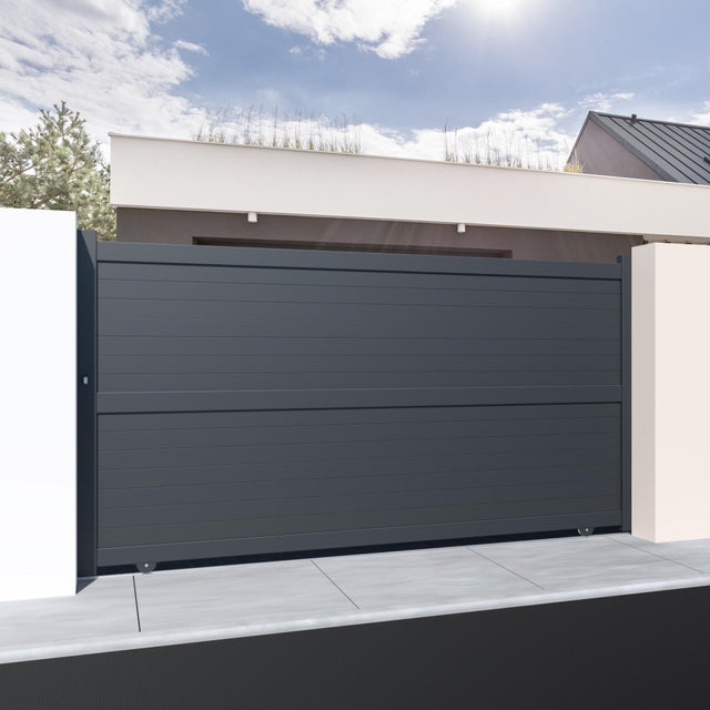 Portail coulissant aluminium Lima gris, l.400 x H.180 cm