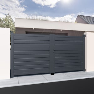 Portail battant aluminium Covas gris, l.350 x H.156.2 cm
