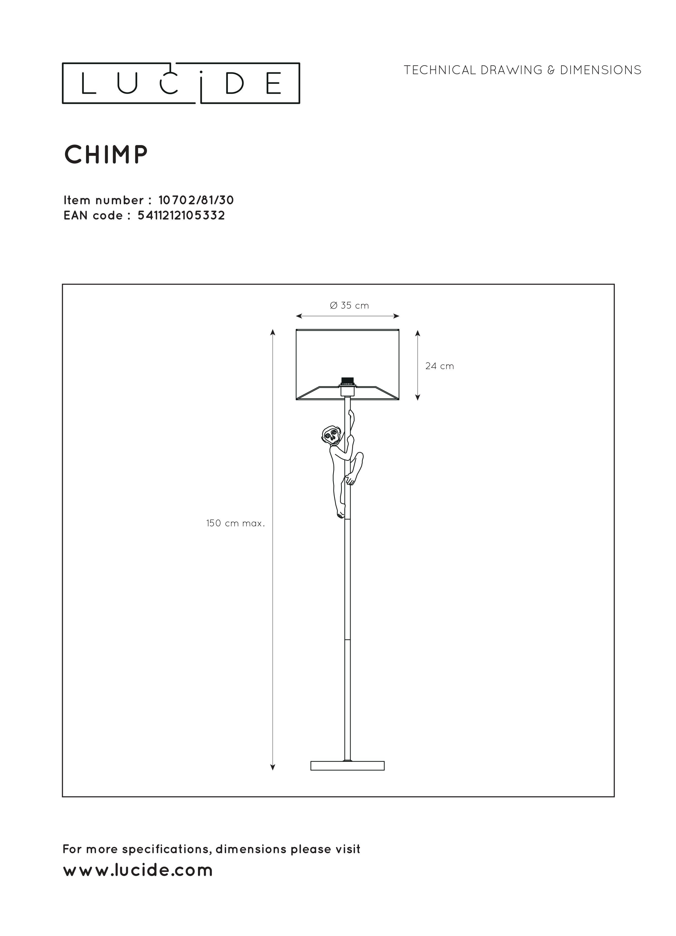 Lampadaire Chimp, coton,  H.150 cm, E27 - 7