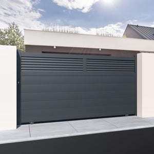 Portail coulissant aluminium Serra gris, l.350 x H.183.4 cm