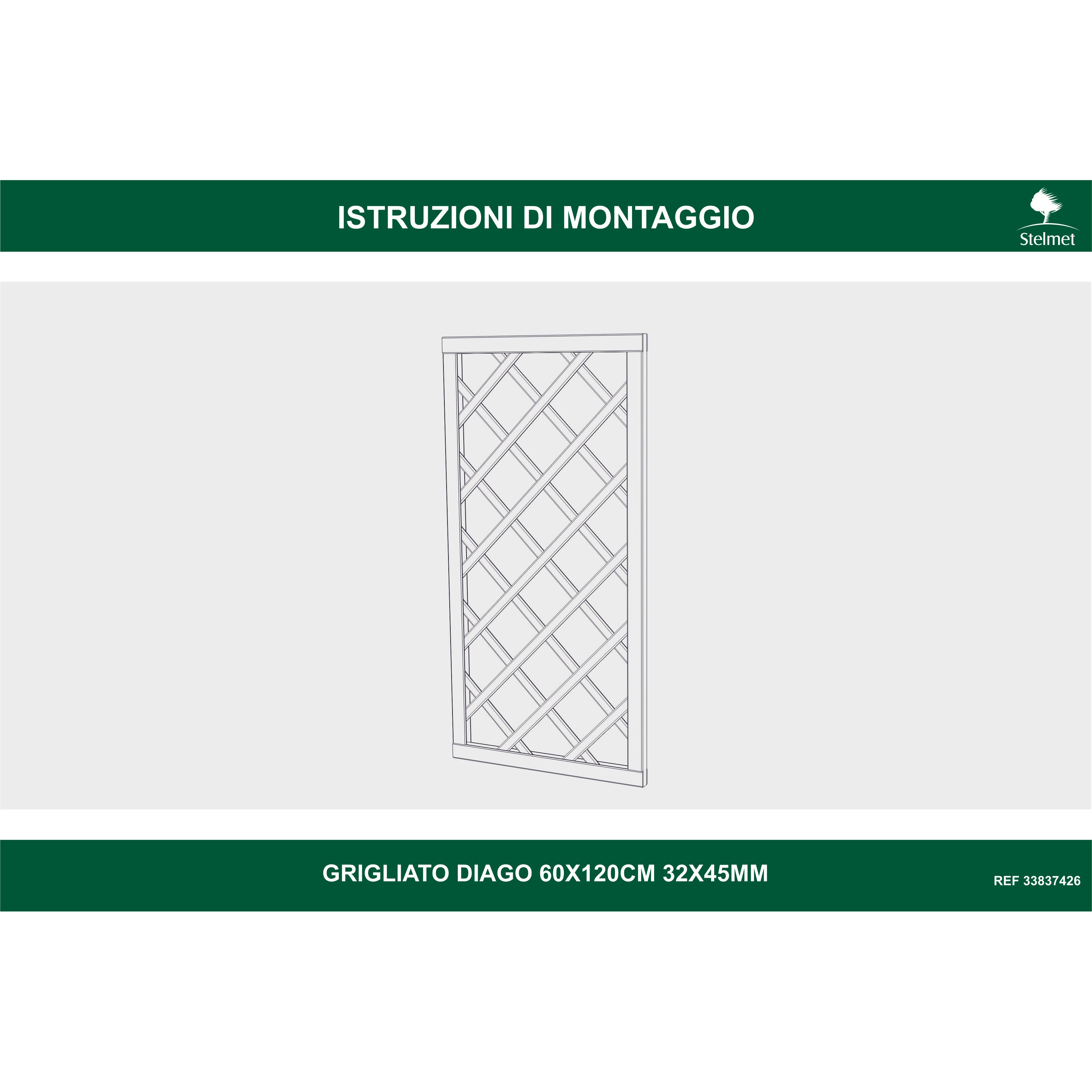 Traliccio grigliato fisso in legno naturale L 60 X H 120 cm, Sp 32 mm Diago maglia 120x120 mm - 5