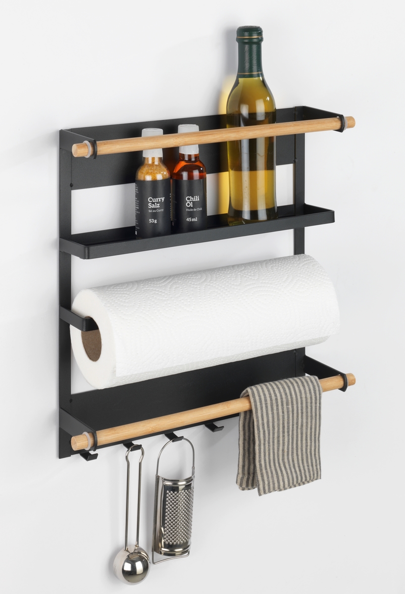 Ripiano per le spezie WENKO in acciaio nero/legno chiaro L 33 x H 34 x P 33 cm - 6