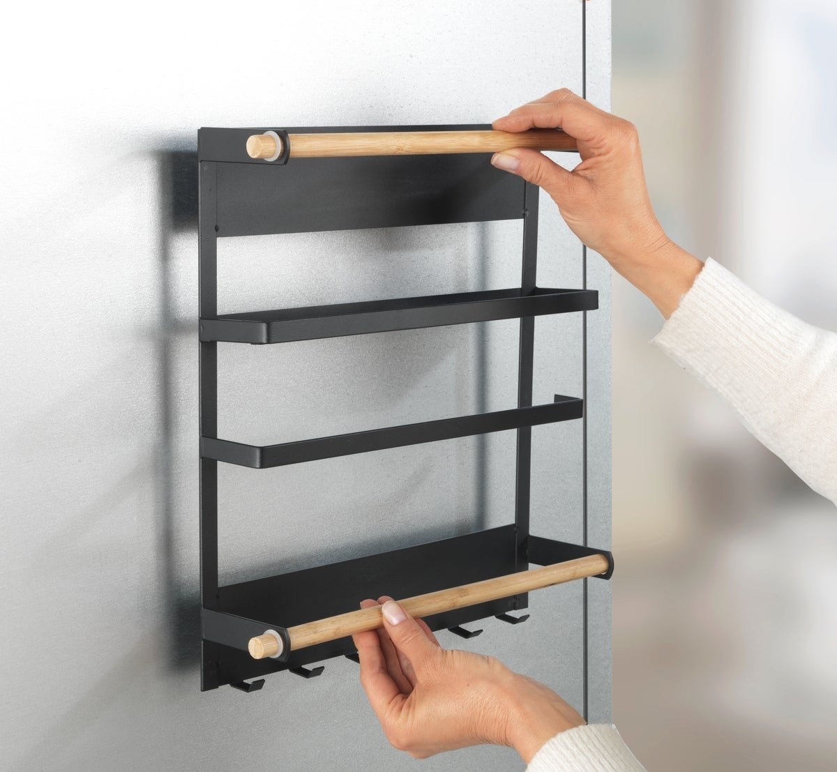 Ripiano per le spezie WENKO in acciaio nero/legno chiaro L 33 x H 34 x P 33 cm - 5