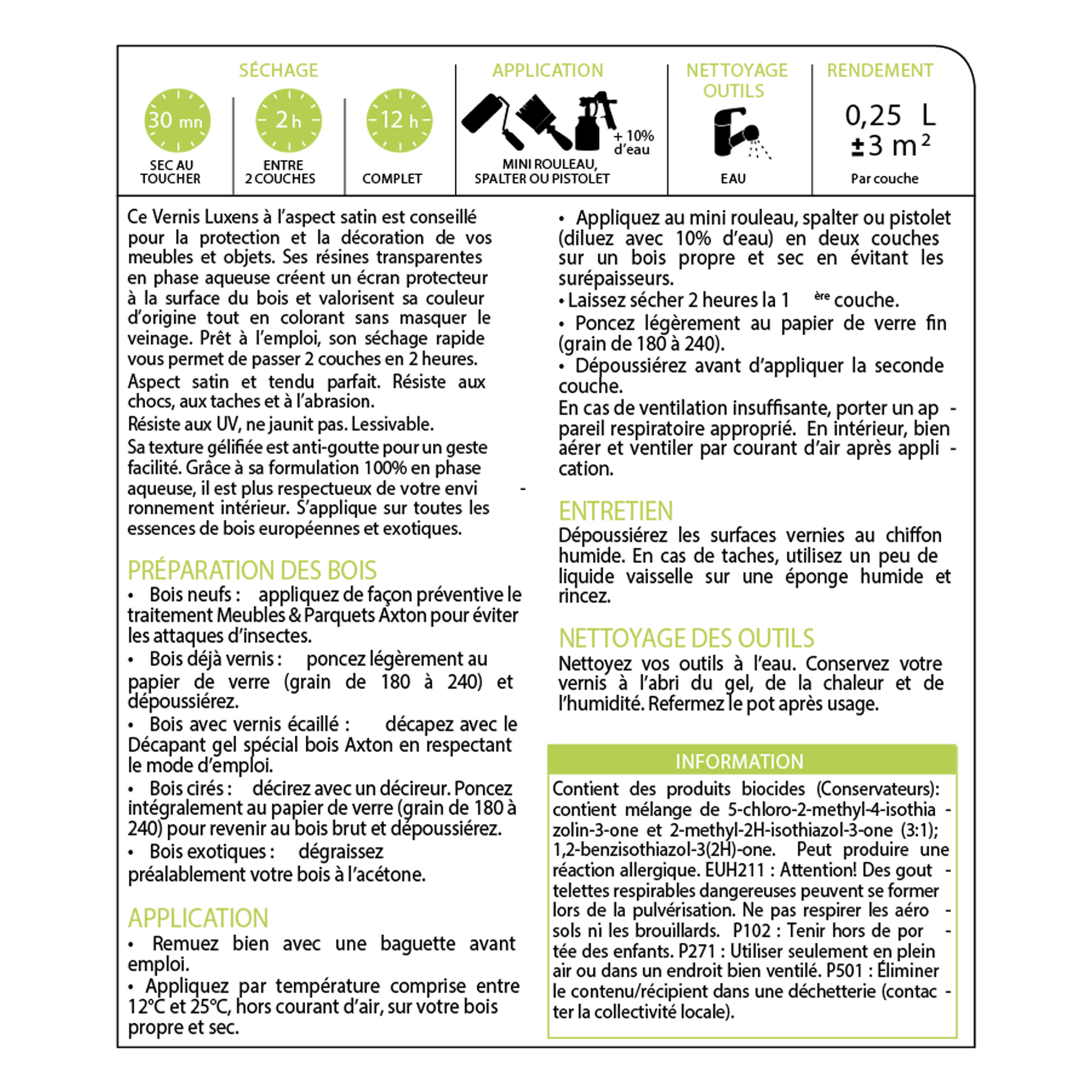 Vernis meuble et objets Vernis meubles et objets LUXENS, chêne clair satiné, 0.2 - 5
