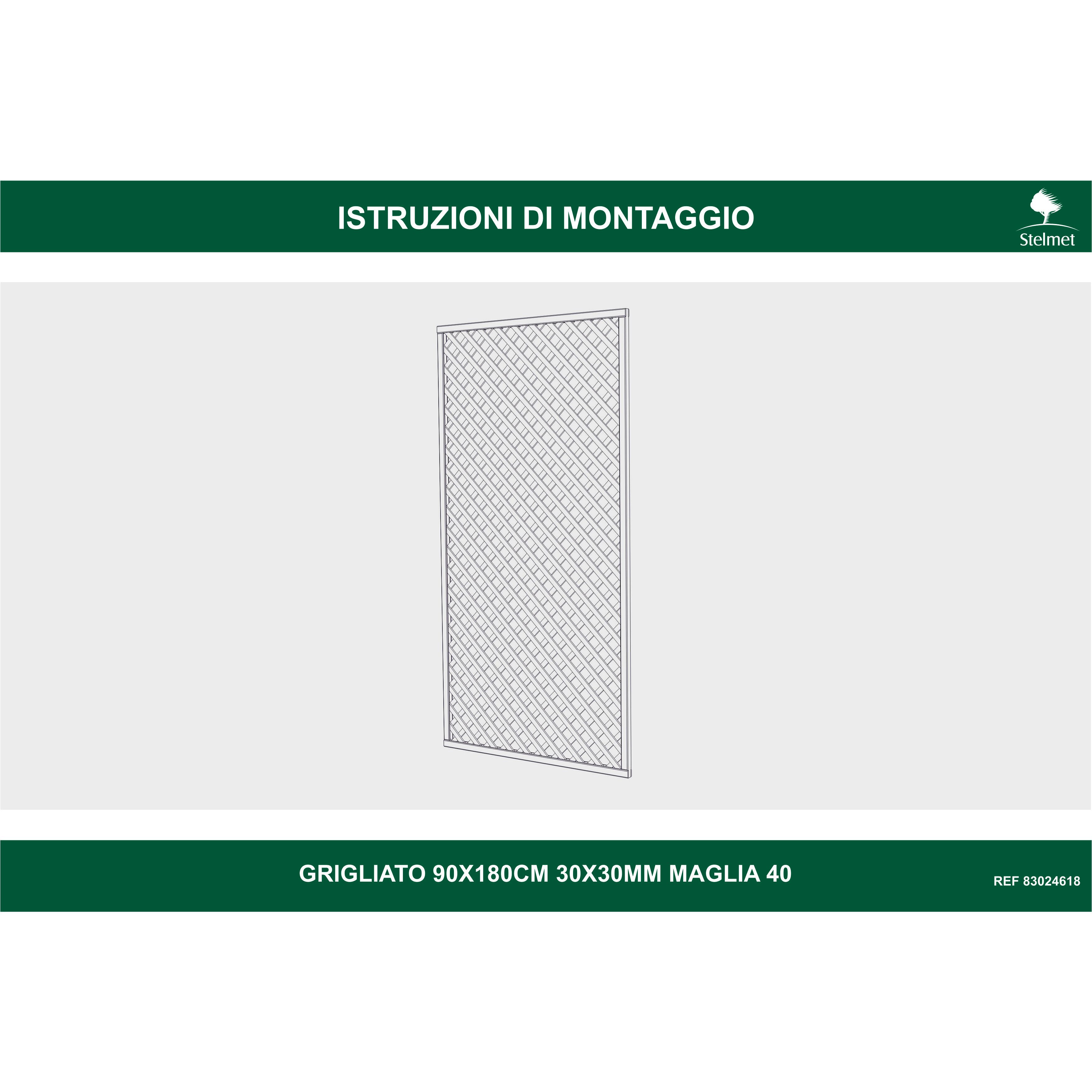 Traliccio grigliato fisso in legno naturale L 90 X H 180 cm, Sp 30 mm maglia 40x40 mm STELMET - 4