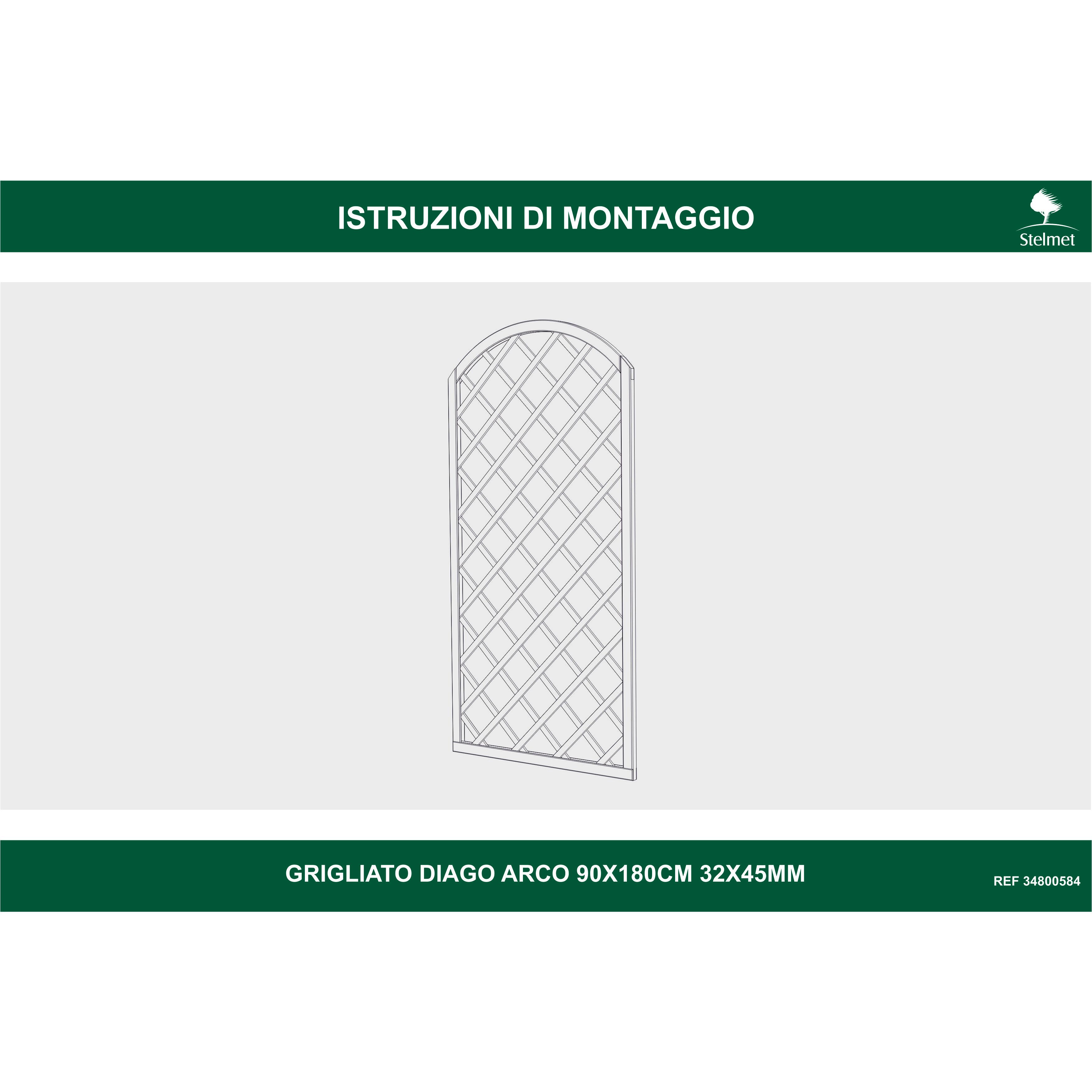 Traliccio grigliato fisso in legno naturale L 90 X H 180 cm, Sp 32 mm ad arco Diago maglia 120x120 mm - 4