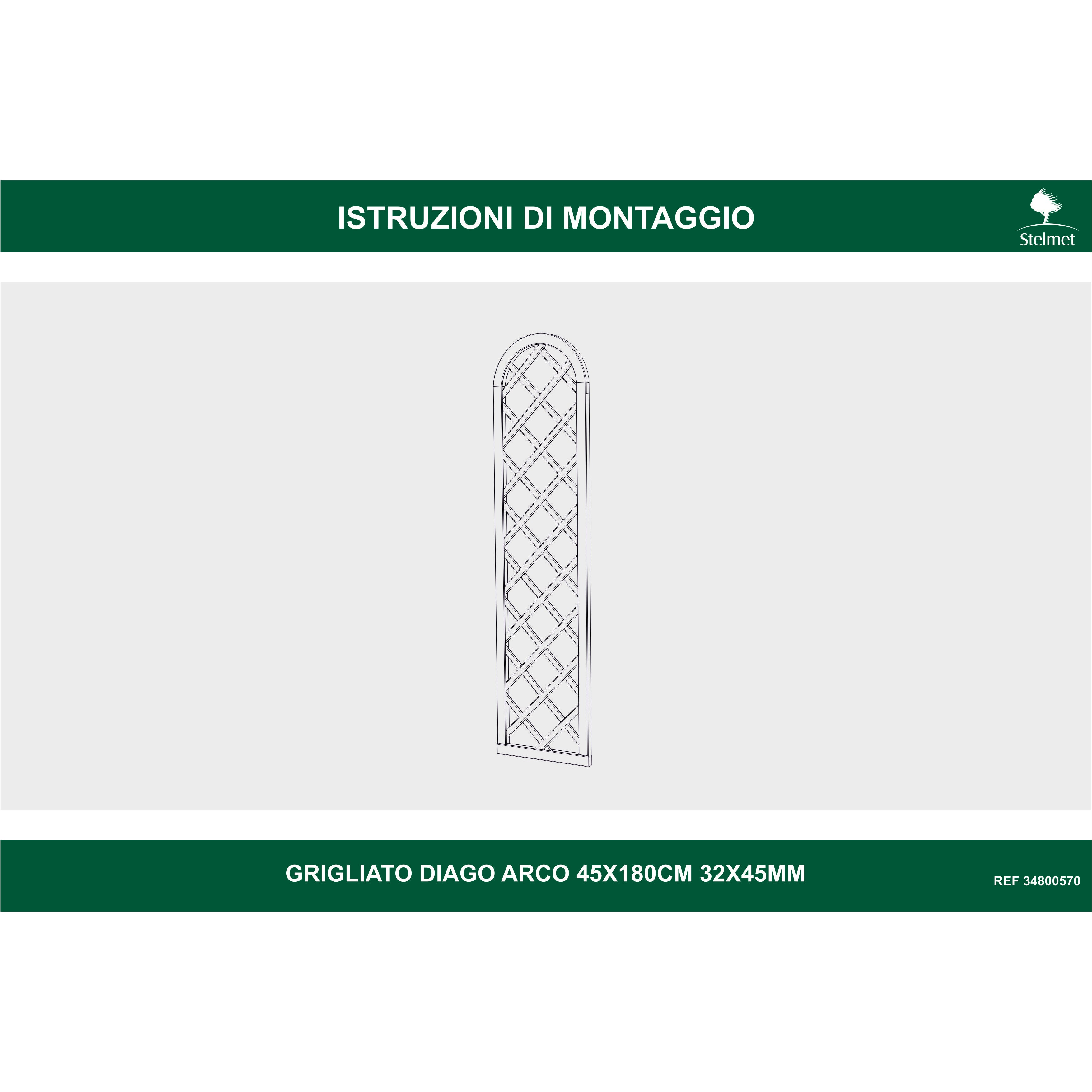 Traliccio grigliato fisso in legno marrone chiaro L 45 X H 180 cm ad arco Diago maglia 120x120 mm - 5