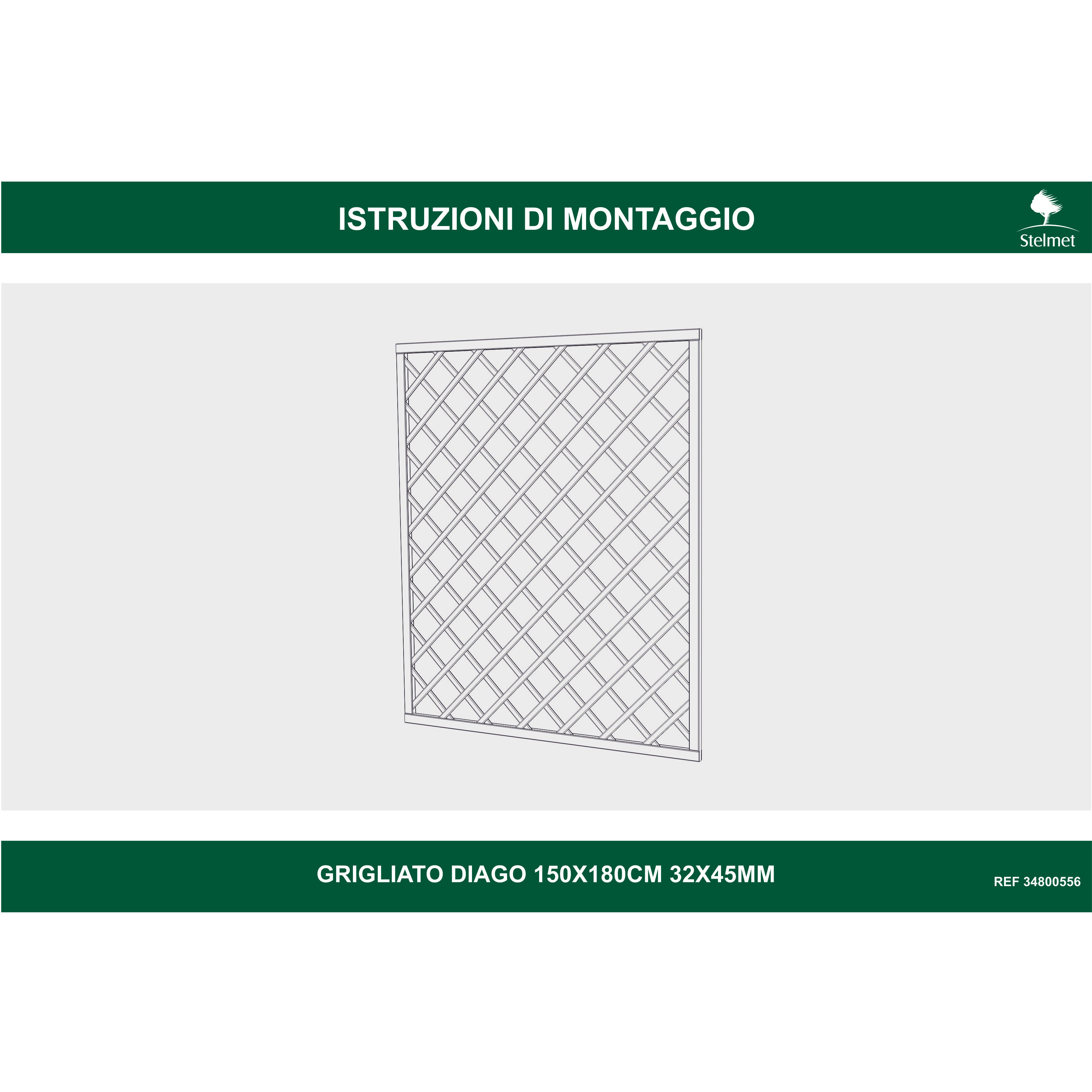Traliccio grigliato fisso in legno naturale L 150 X H 180 cm, Diago maglia 120x120 mm - 5