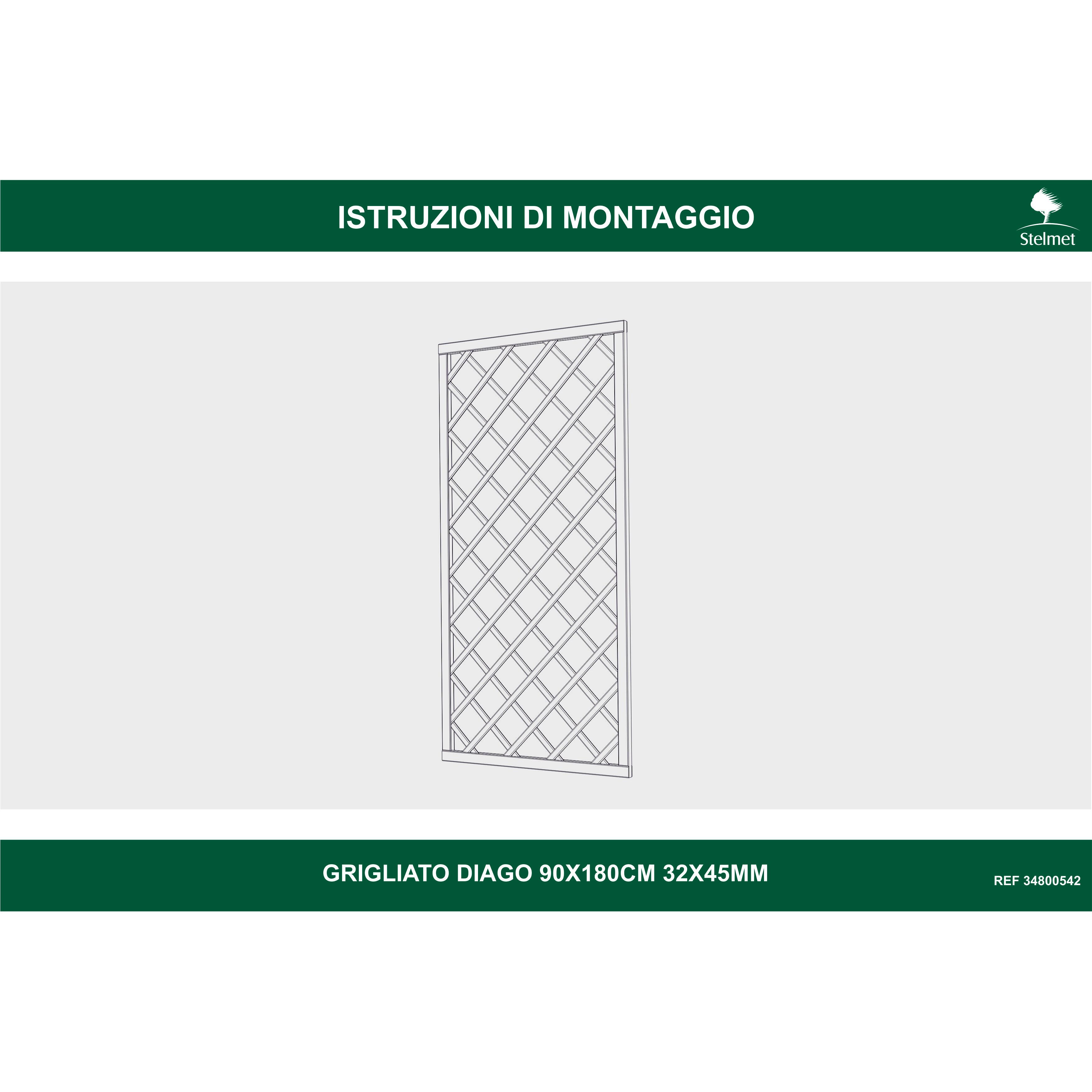Traliccio grigliato fisso in legno pino L 90 X H 180 cm, Sp 32 mm Diago maglia 120x120 mm - 4