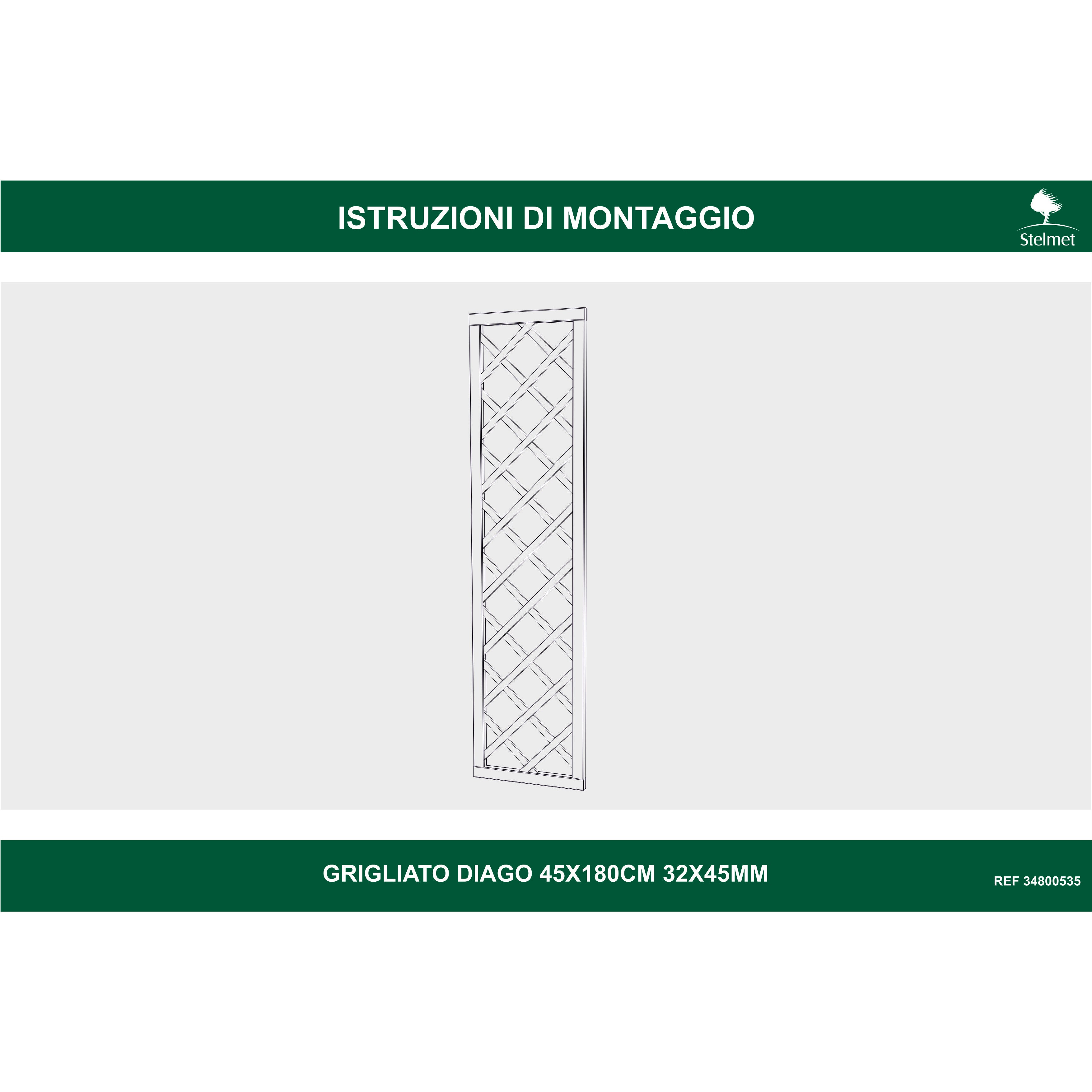 Traliccio grigliato fisso in legno pino L 45 X H 180 cm, Sp 32 mm Diago maglia 120x120 mm - 5