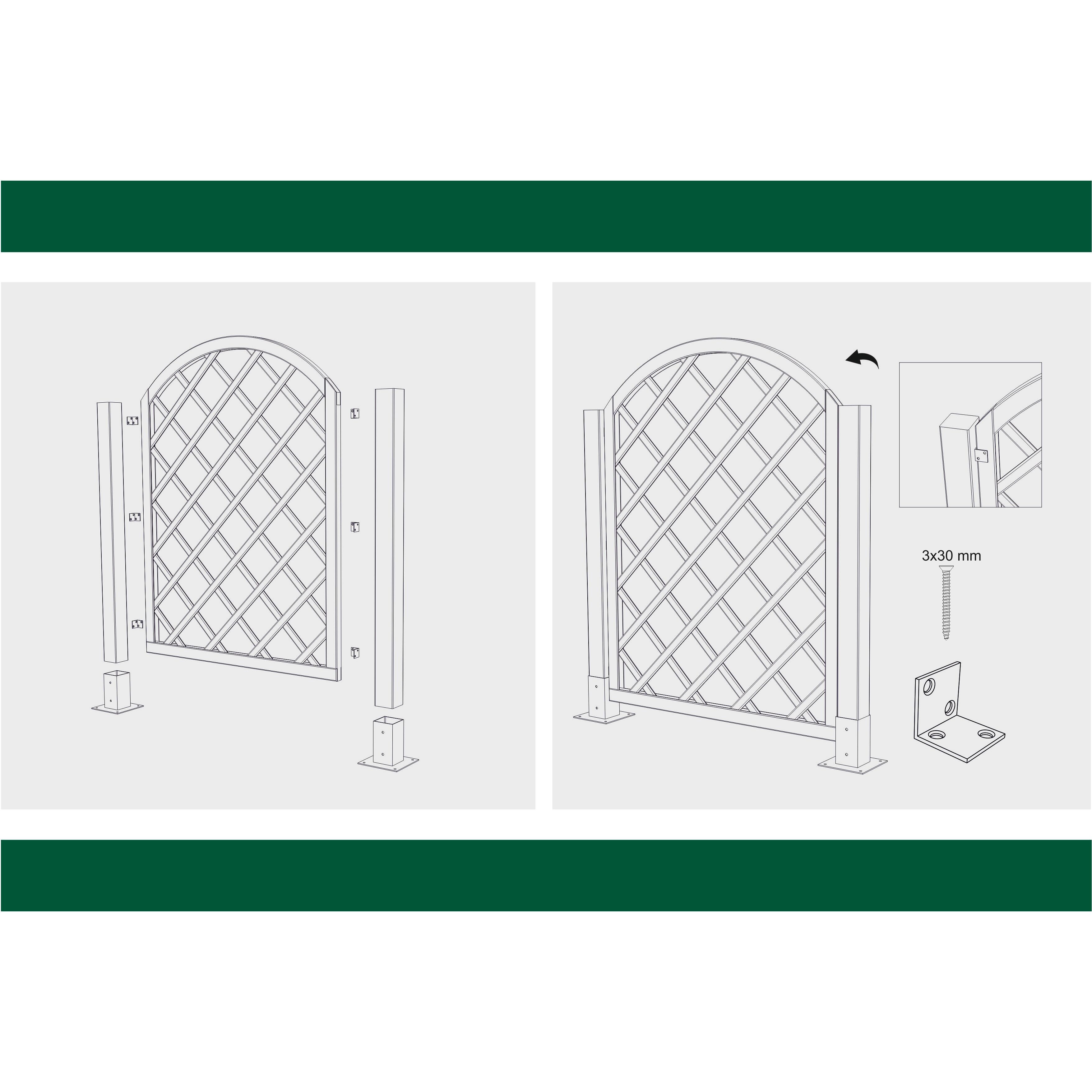 Traliccio grigliato fisso Diago arco maglia 120x120 mm in legno naturale L 90 X H 120 cm, Sp 32 mm - 5