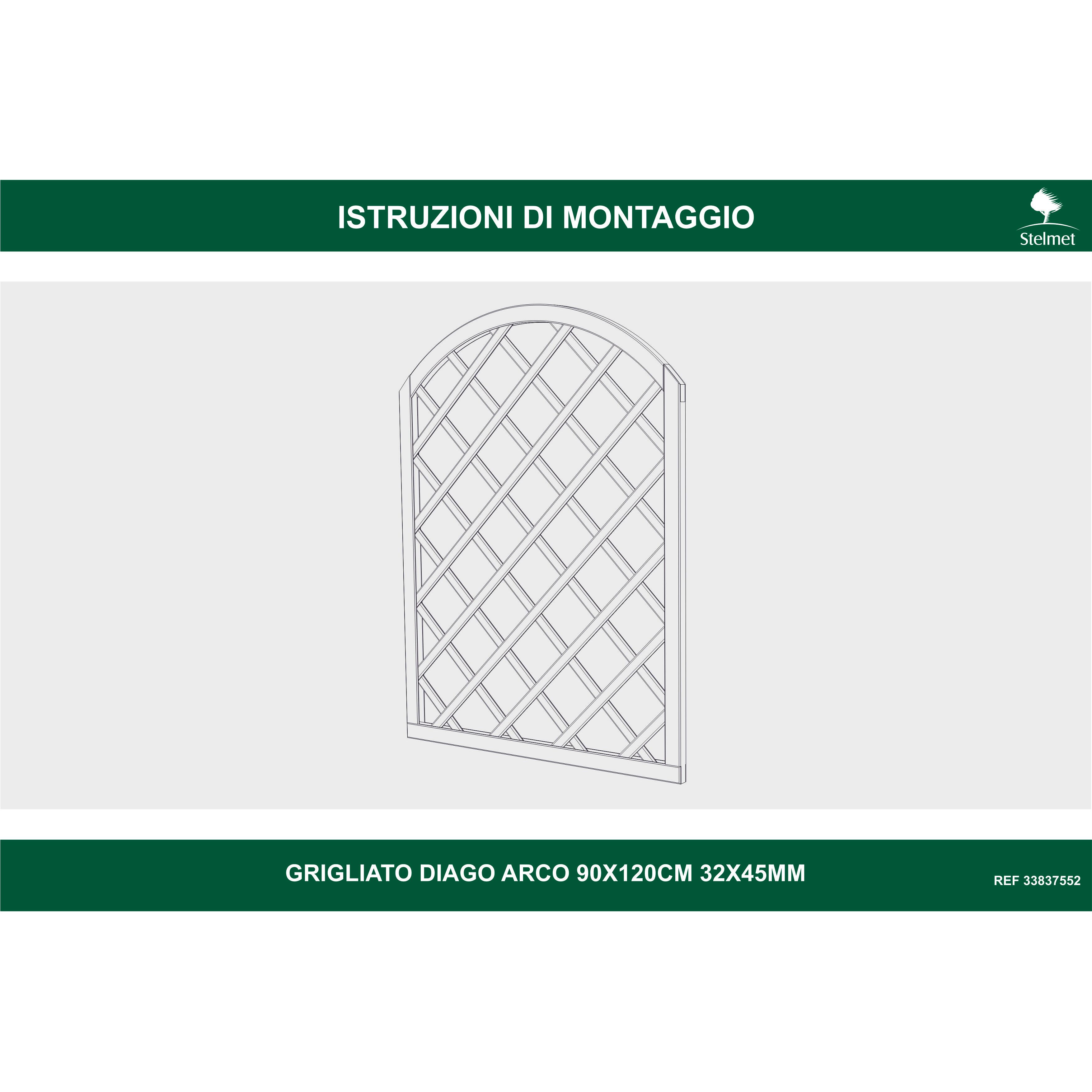 Traliccio grigliato fisso Diago arco maglia 120x120 mm in legno naturale L 90 X H 120 cm, Sp 32 mm - 4