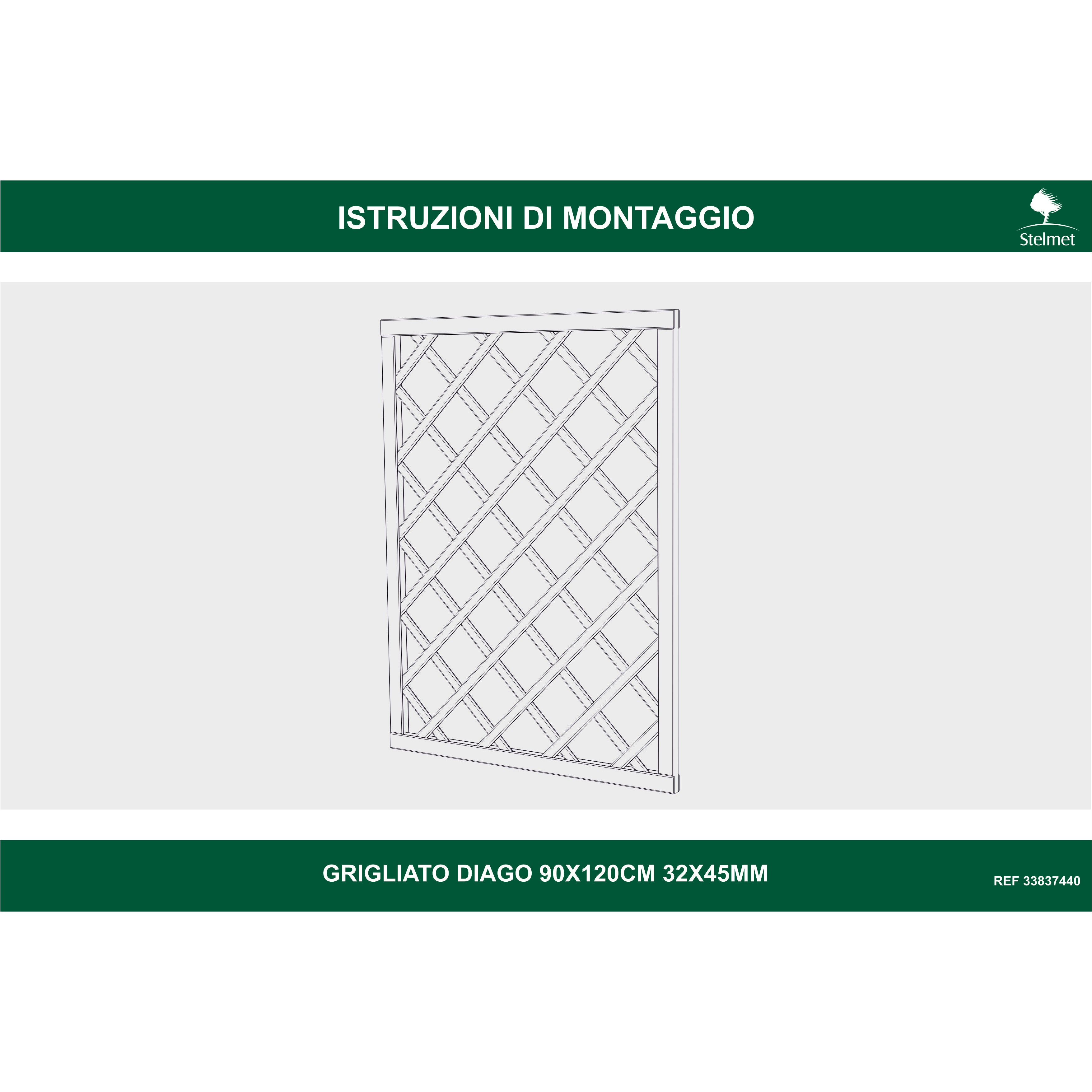 Traliccio grigliato fisso in legno naturale L 90 X H 120 cm, Diago maglia 120x120 mm - 5