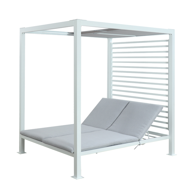 Tumbona de jardín de aluminio doble Litos c/gazebo blanca de 202x201x151 cm