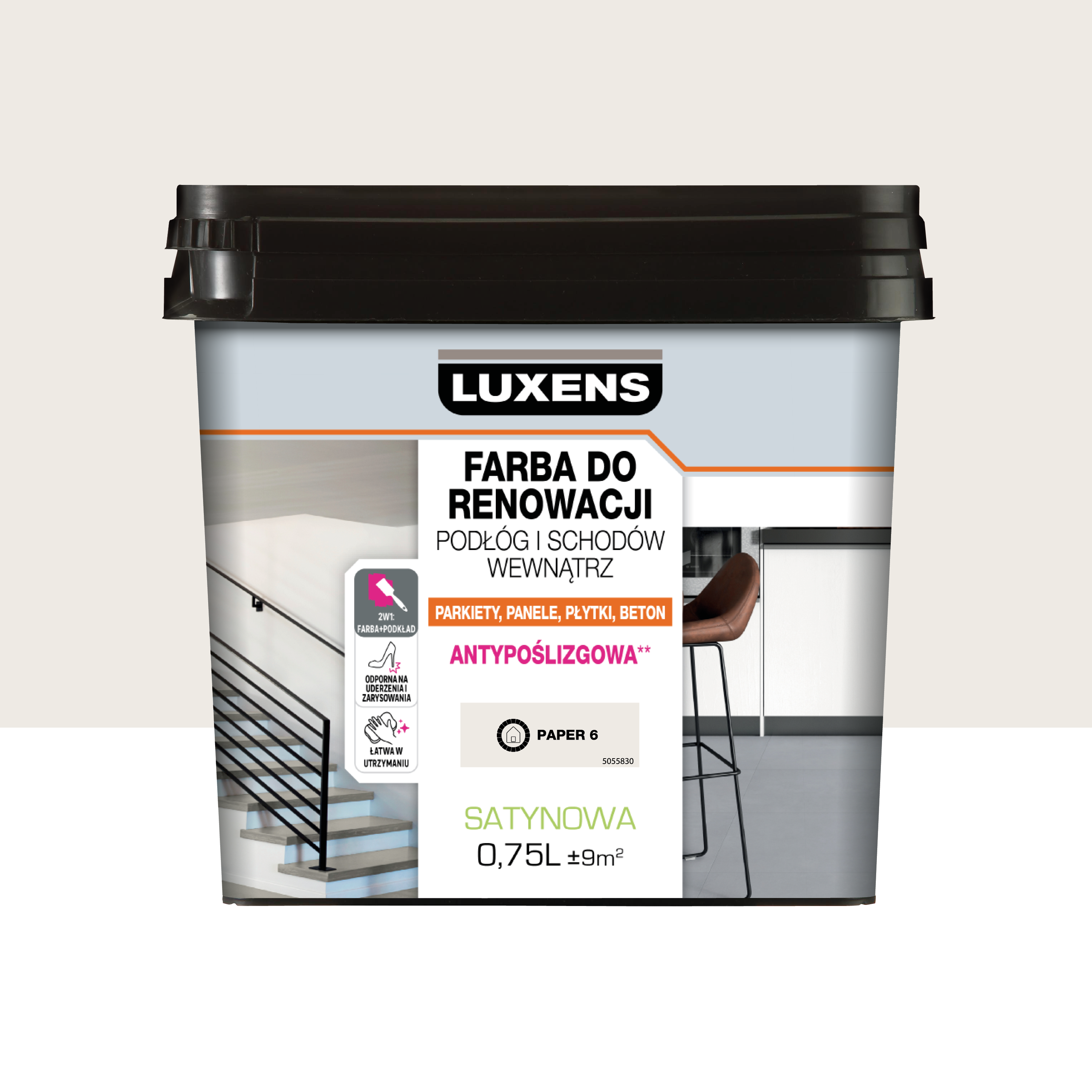 Farba do podłóg renowacyjna 0.75 l Paper 6 satyna Luxens