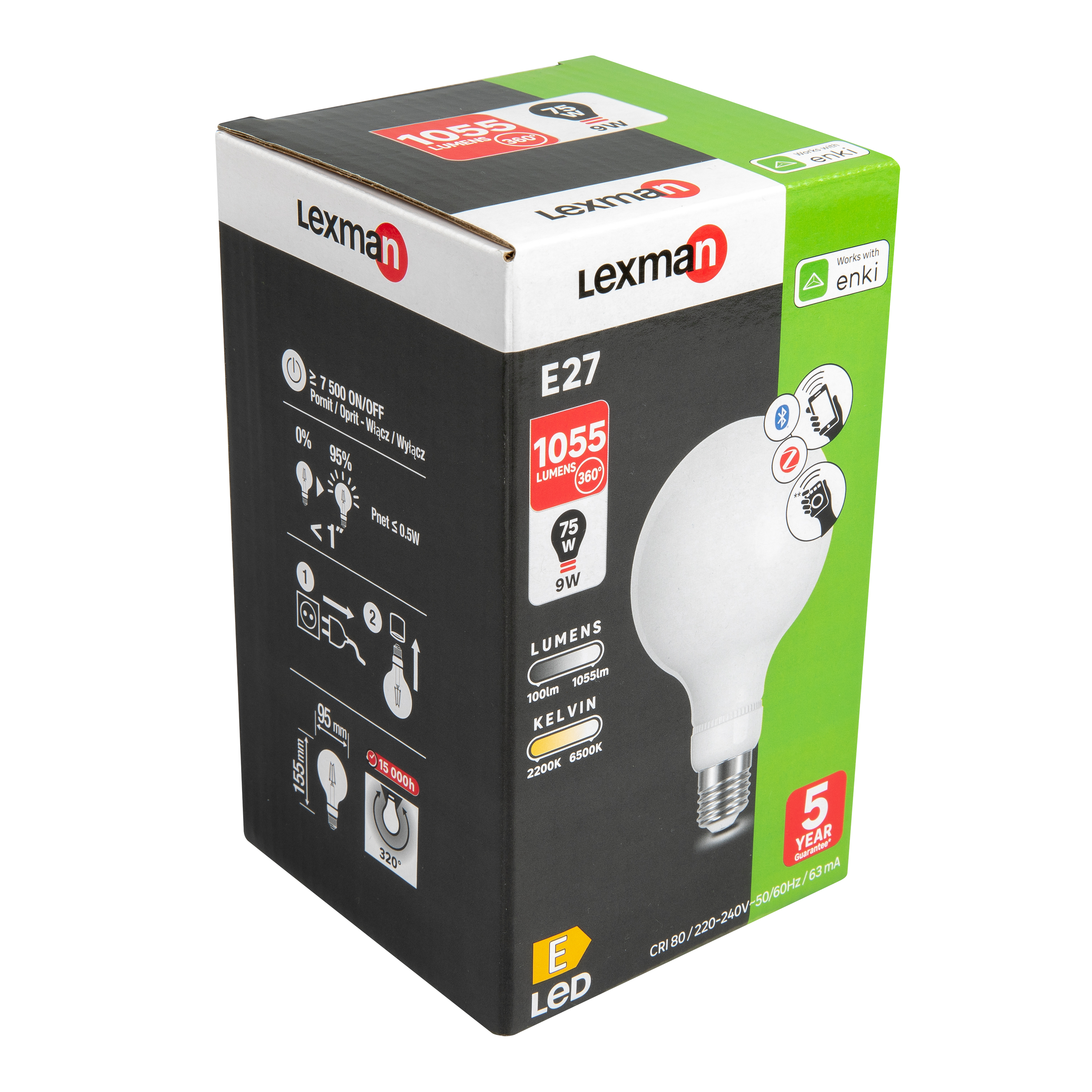 Ampoule led connectée, globe 95mm E27, 1055Lm, variation de blancs, LEXMAN ENKI - 6