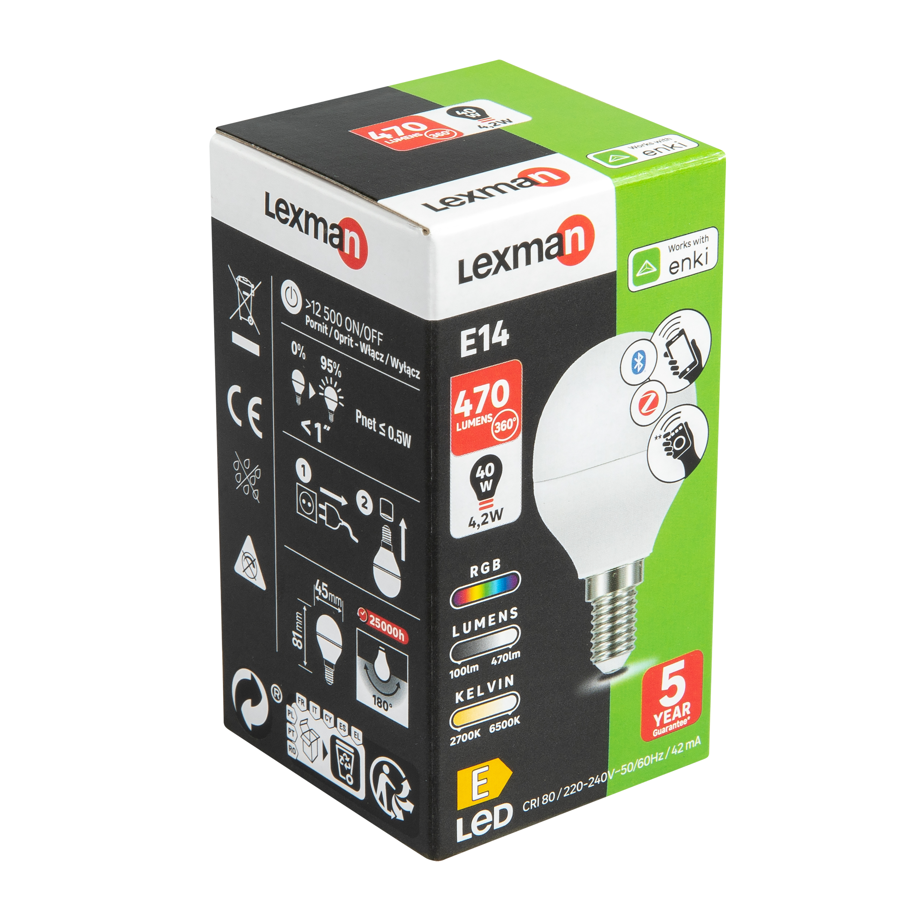 Ampoule led connectée sphérique E14, 40W, variation blanc & couleur, LEXMAN ENKI - 7