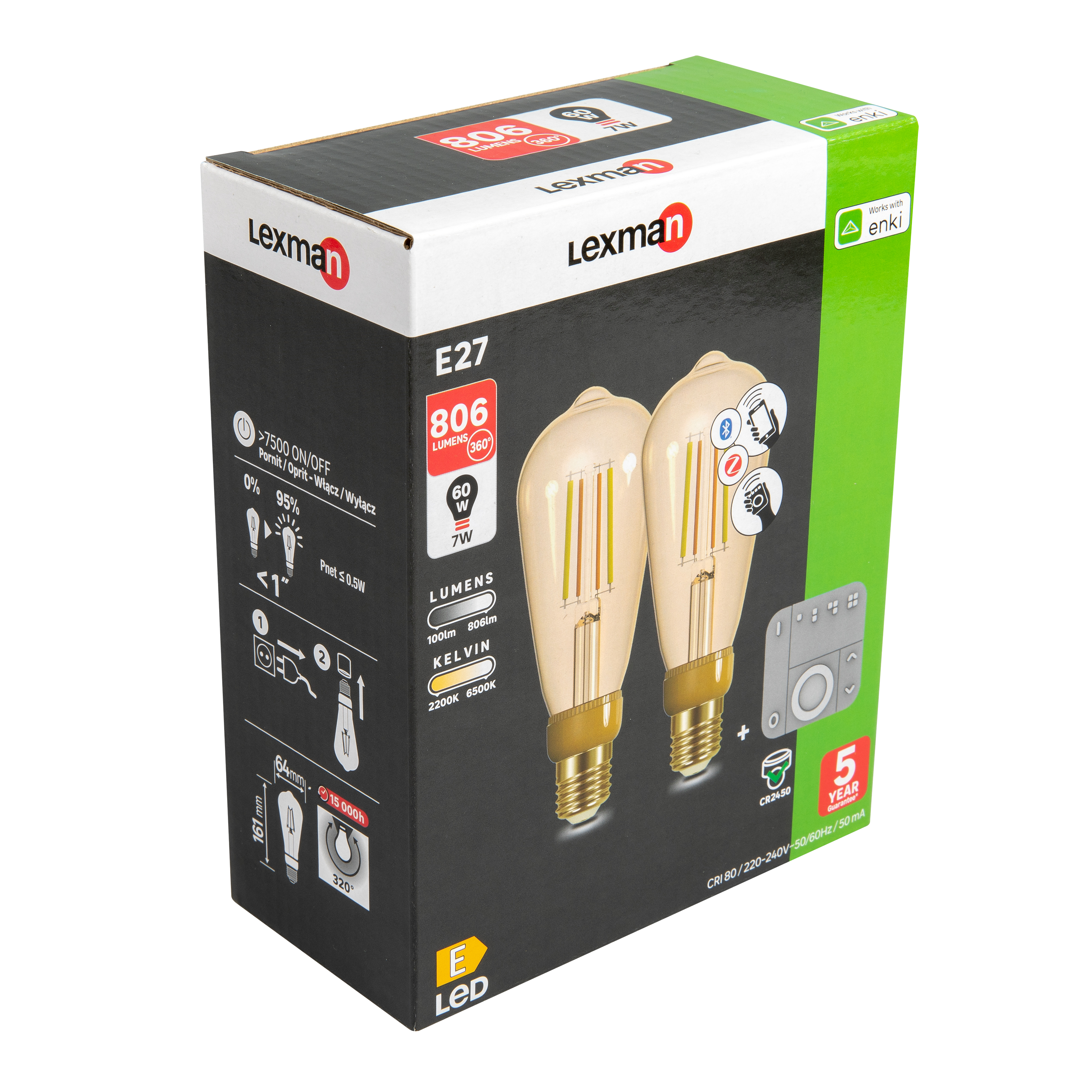 2 ampoules led connectées Edison E27, 806Lm, variation de blancs, LEXMAN ENKI - 6