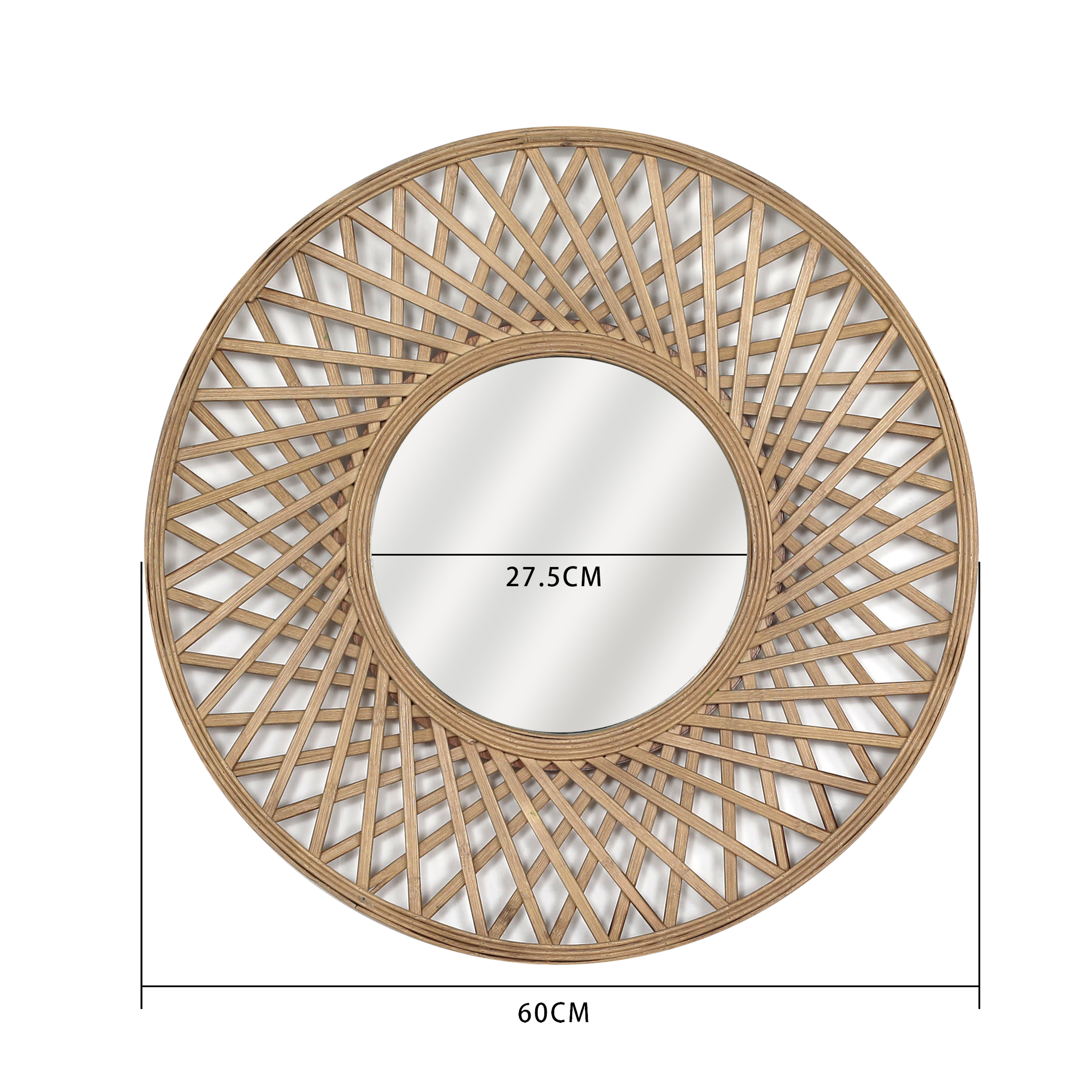 Espejo enmarcado de pared redondo Rosace bambú natural mate INSPIRE de 60 cm de diámetro - 4