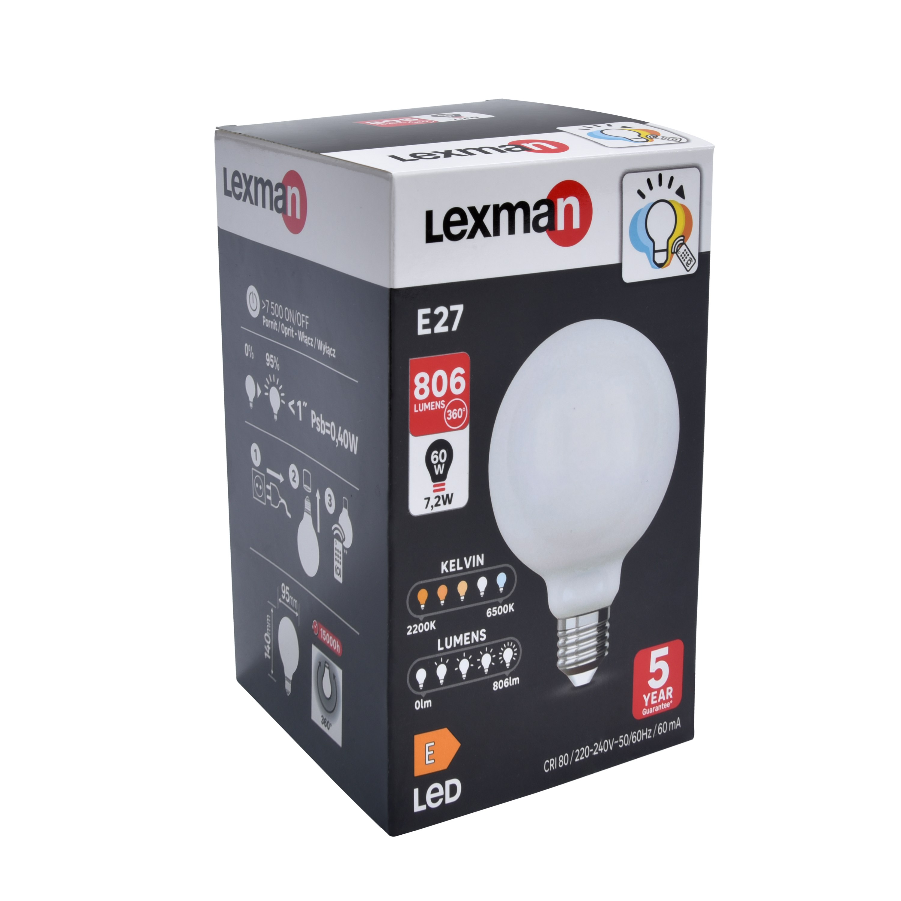 Ampoule led Universelle, globe 95mm, E27, blanc & intensité variables ...