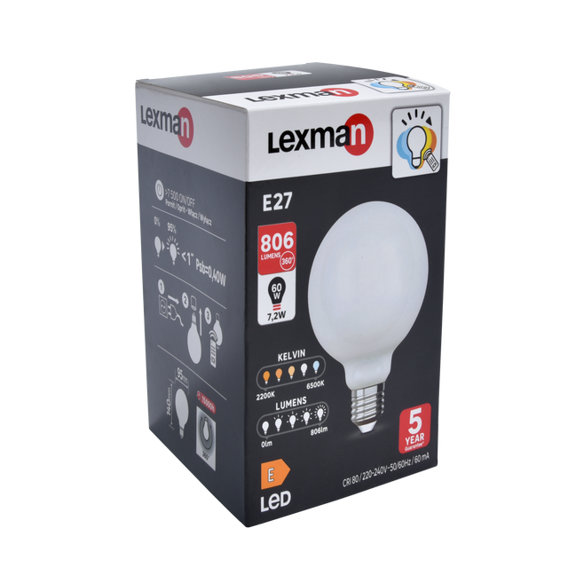 Ampoule led Universelle, globe 95mm, E27, blanc & intensité variables, LEXMAN
