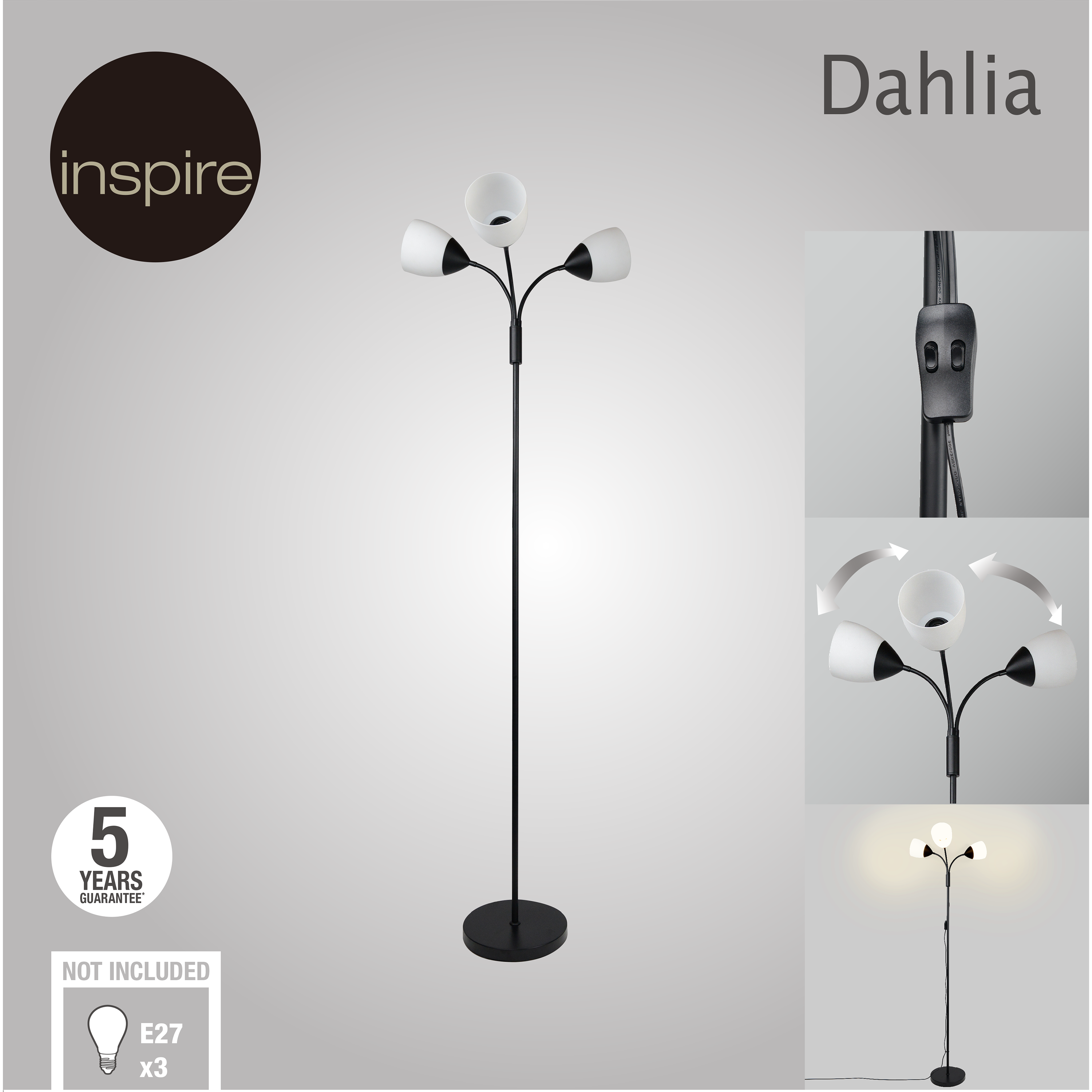 Lampa podłogowa Dahila czarna 3 x E27 Inspire - 11