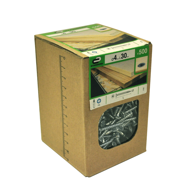 500 vis acier tête fraisée pozidriv STANDERS, Ø4 x L.30 mm