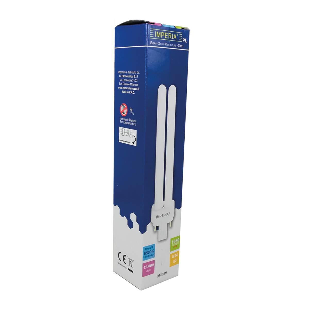 Lampadina Fluorescente, G24Q3 tubo, opaco, luce fredda, 26W= 1680 LM 360°, IMPERIA - 3