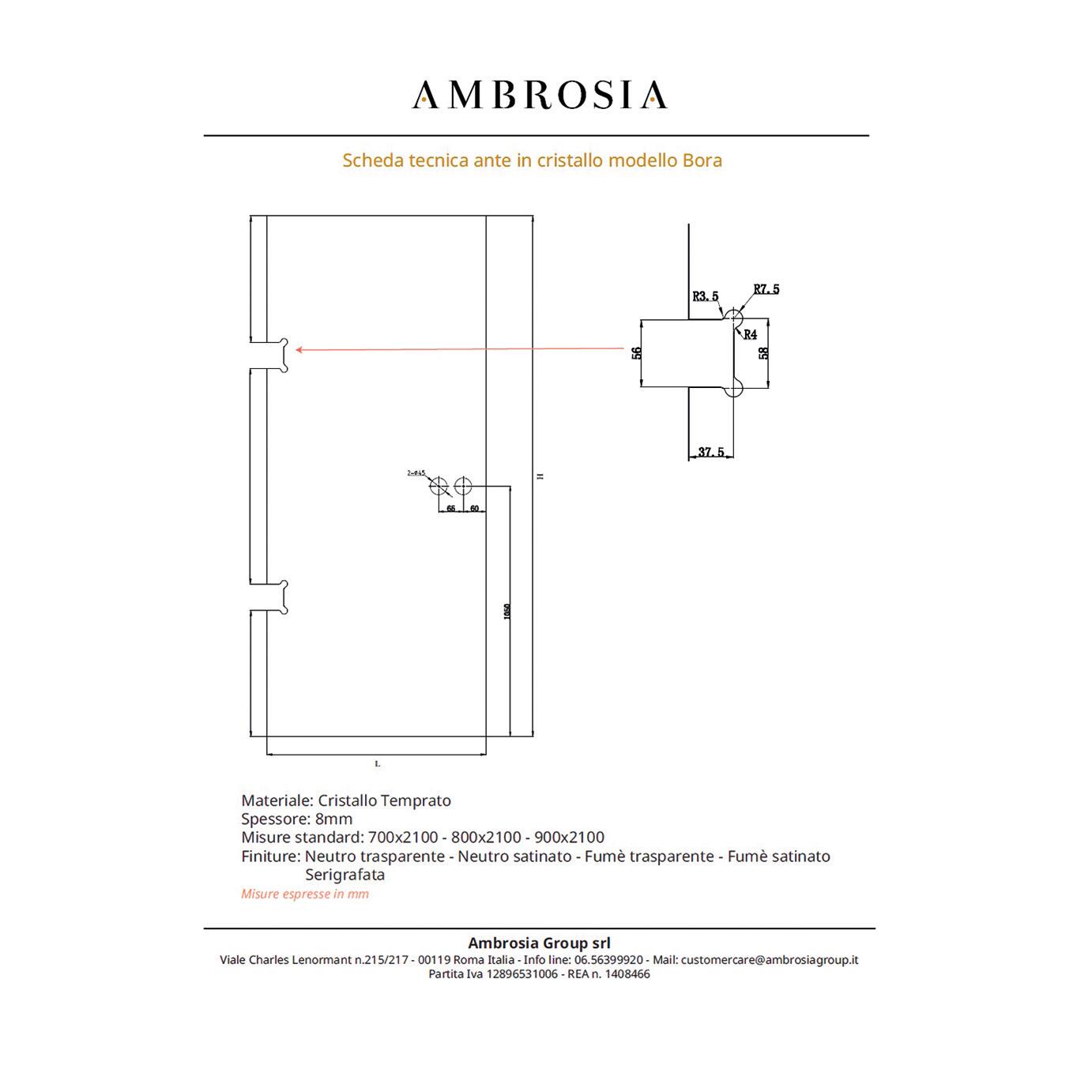 Anta in cristallo a battente Bora HorizonL 80X H 210 cm, bianco - 3