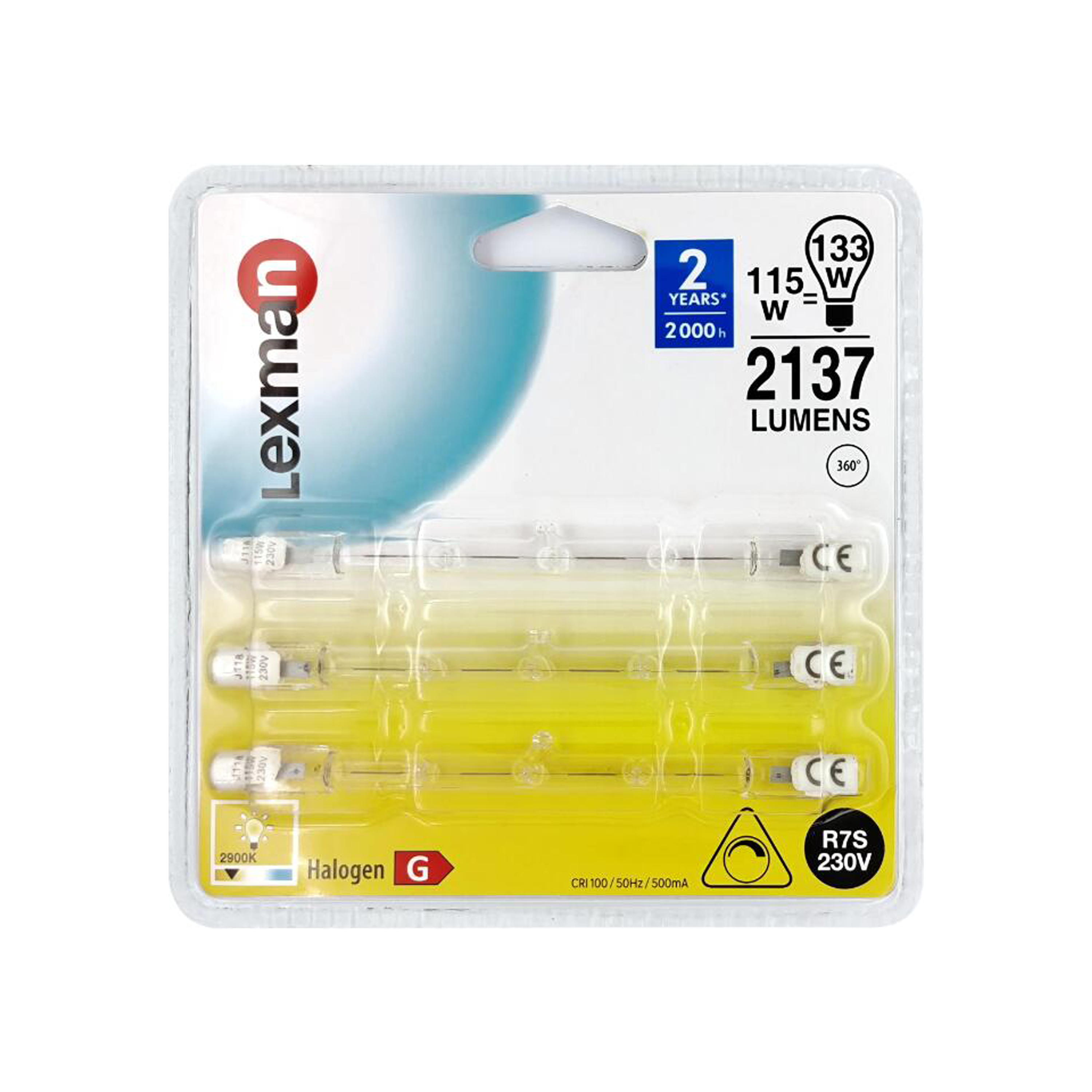 3 ampoules halogène, crayon R7S, 118mm, 2137lm = 133W, dimmable, LEXMAN - 2